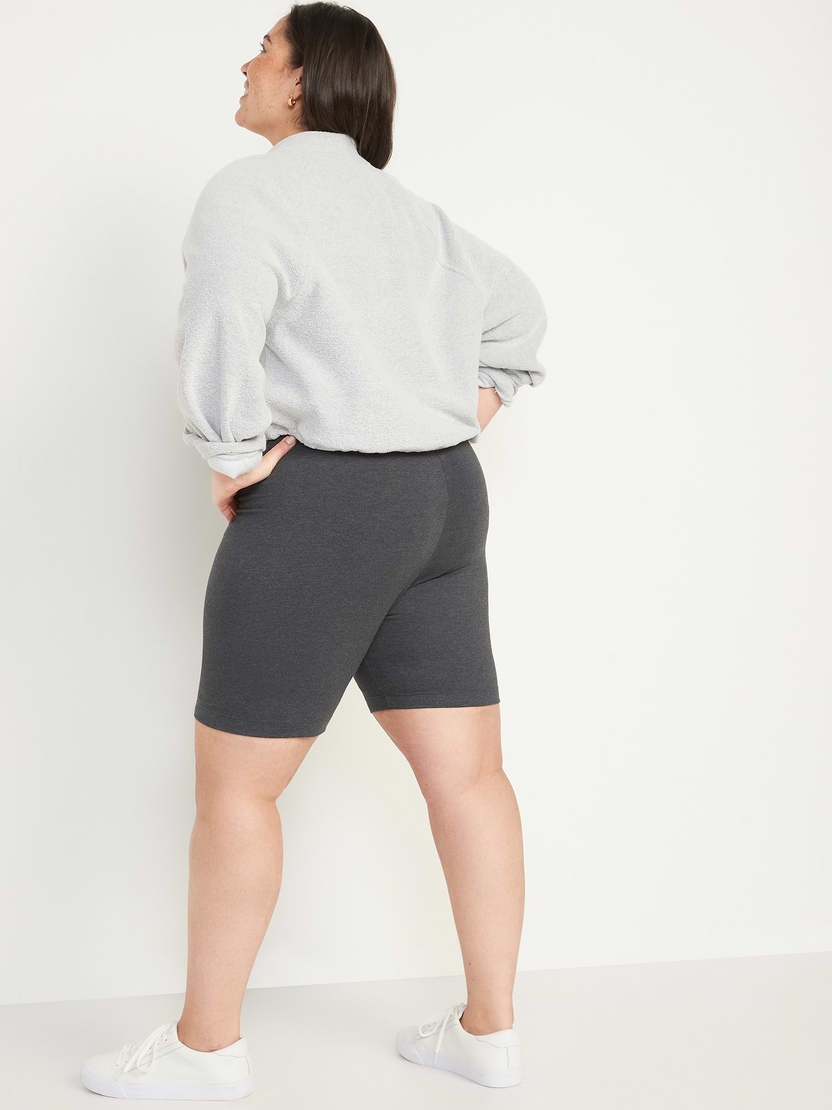 High-Waisted Cotton Biker Shorts -- 8-inch inseam - Heather Gray