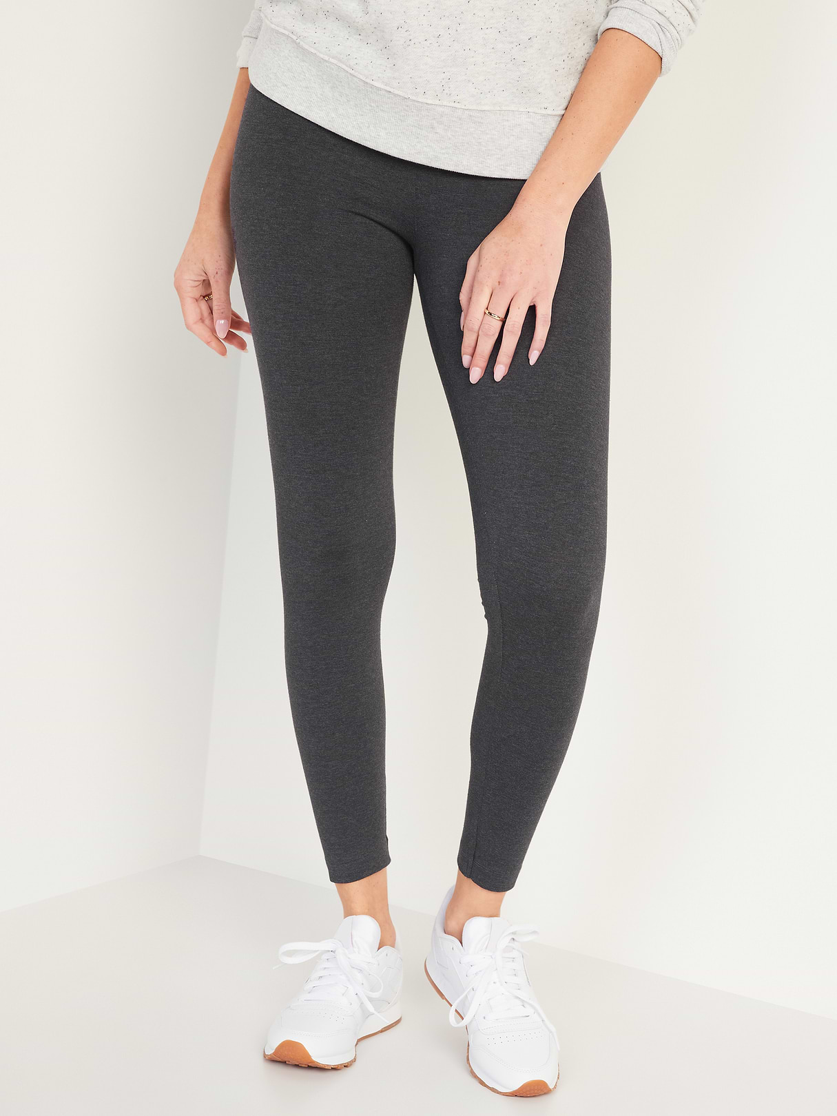 High-Waisted Jersey Fashion Layering Leggings - Dark Heather Gray