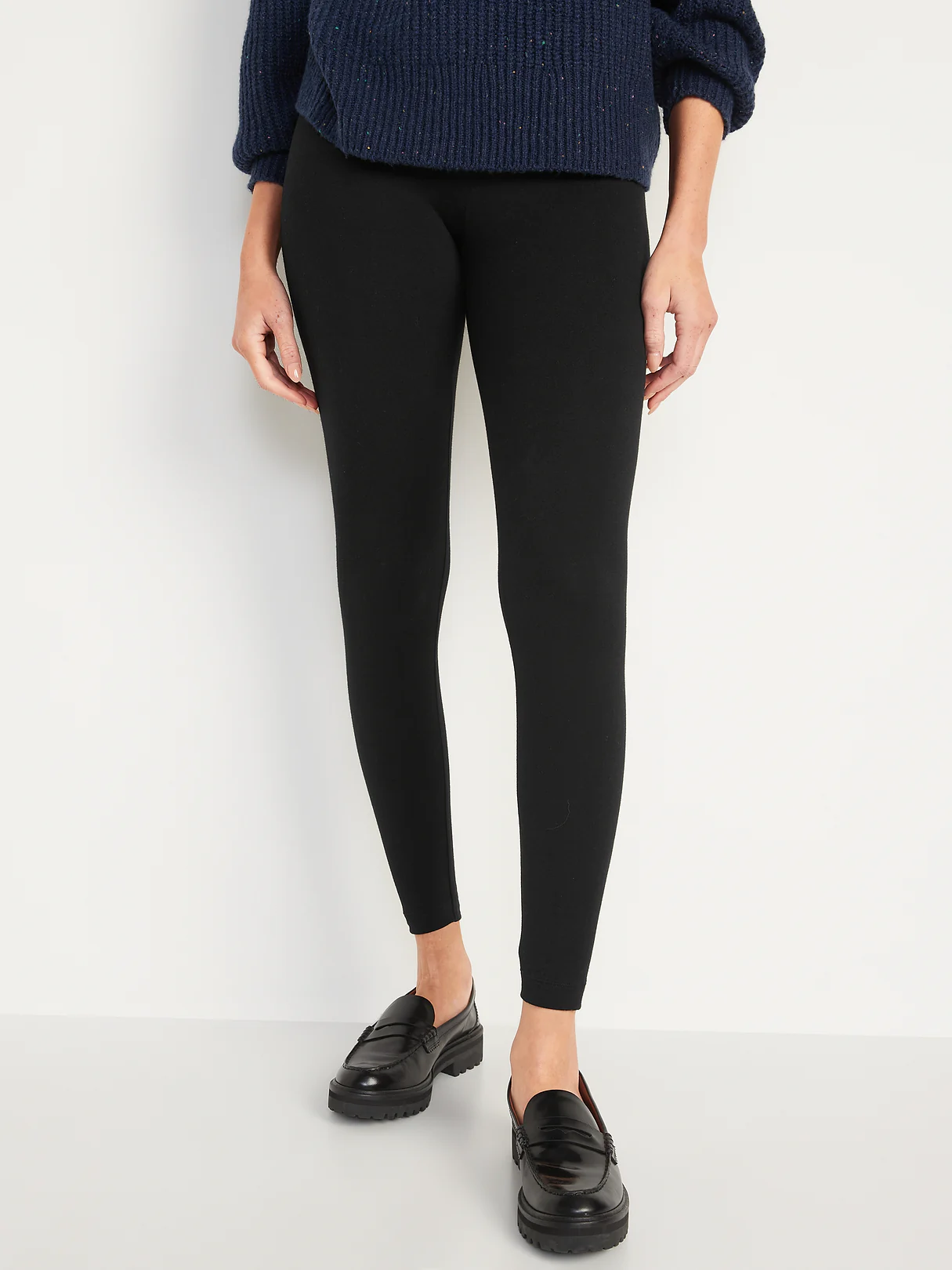 High-Waisted Jersey Fashion Layering Leggings - Black Jack
