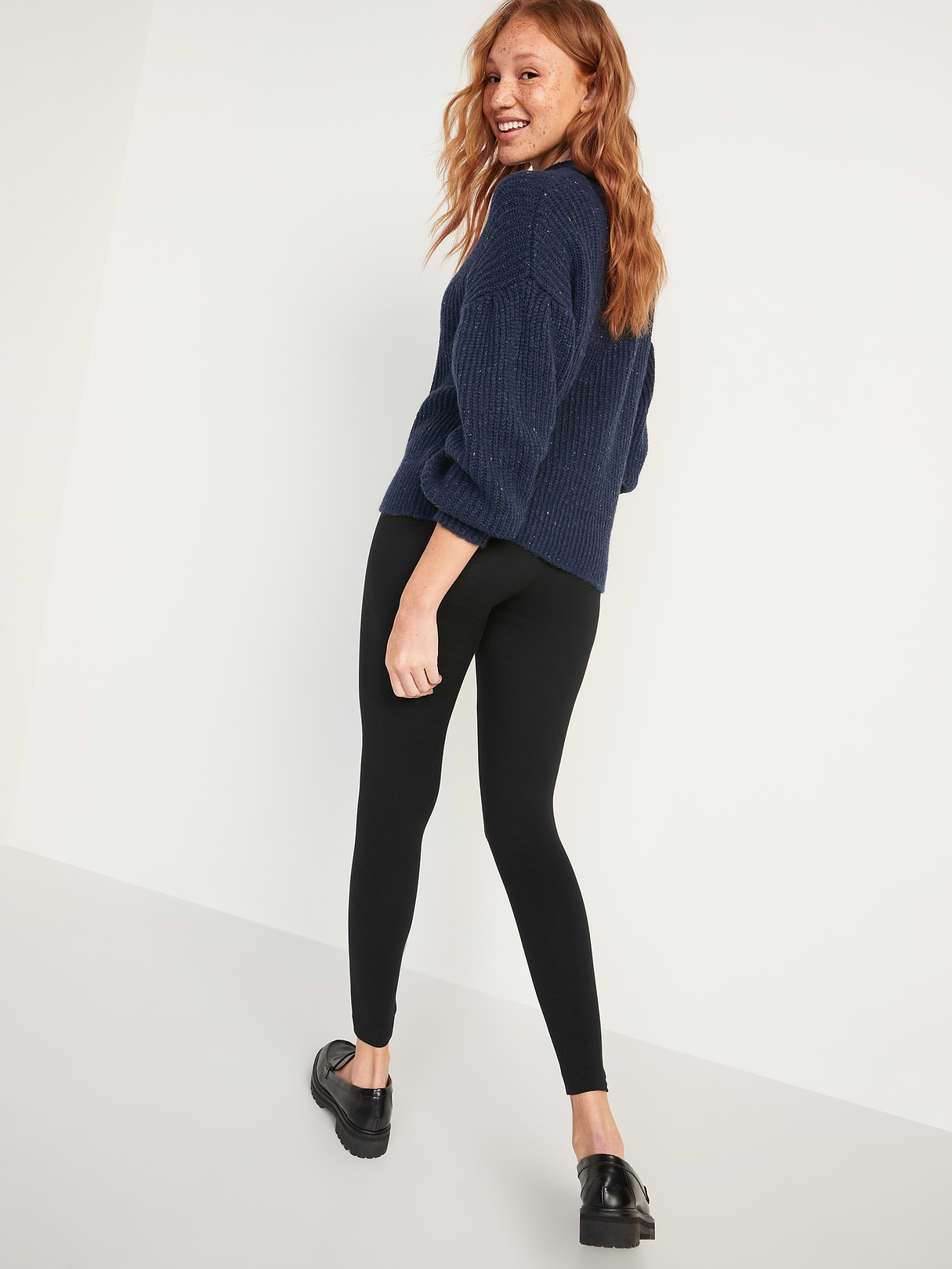 High-Waisted Jersey Fashion Layering Leggings - Black Jack