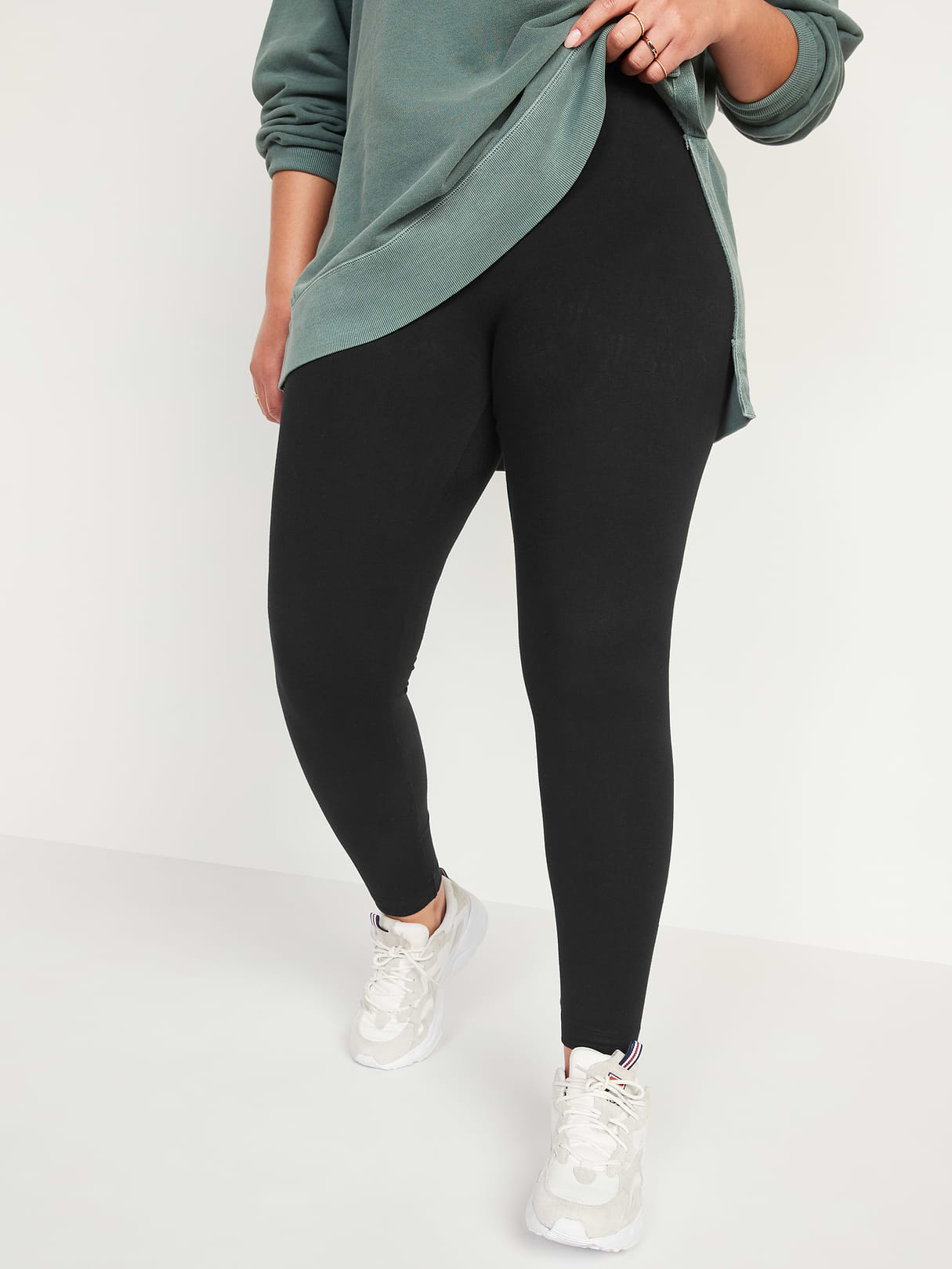 High-Waisted Jersey Fashion Layering Leggings - Black Jack