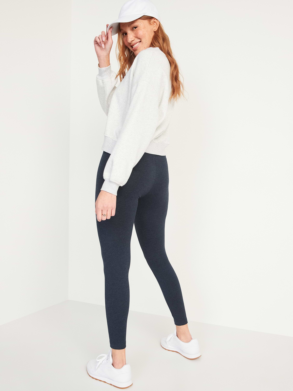 High-Waisted Jersey Fashion Layering Leggings - Navy