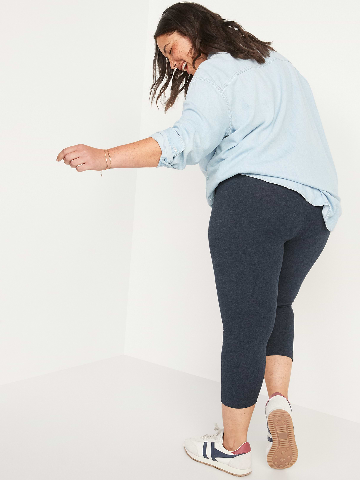 High-Waisted Jersey Fashion Layering Leggings - Navy