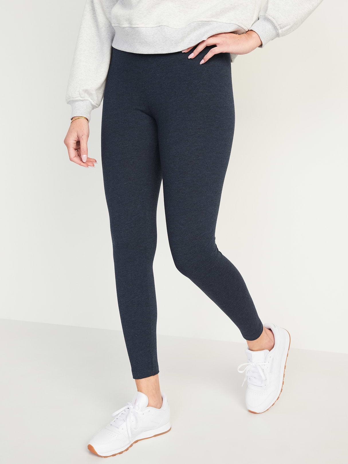 High-Waisted Jersey Fashion Layering Leggings - Navy