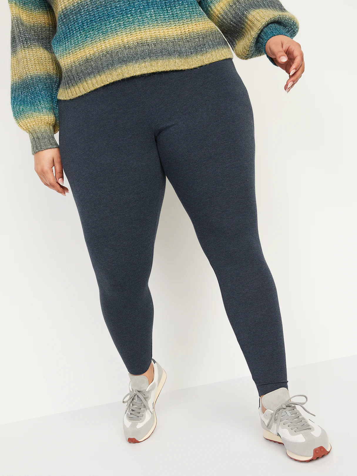 High-Waisted Jersey Fashion Layering Leggings - Navy