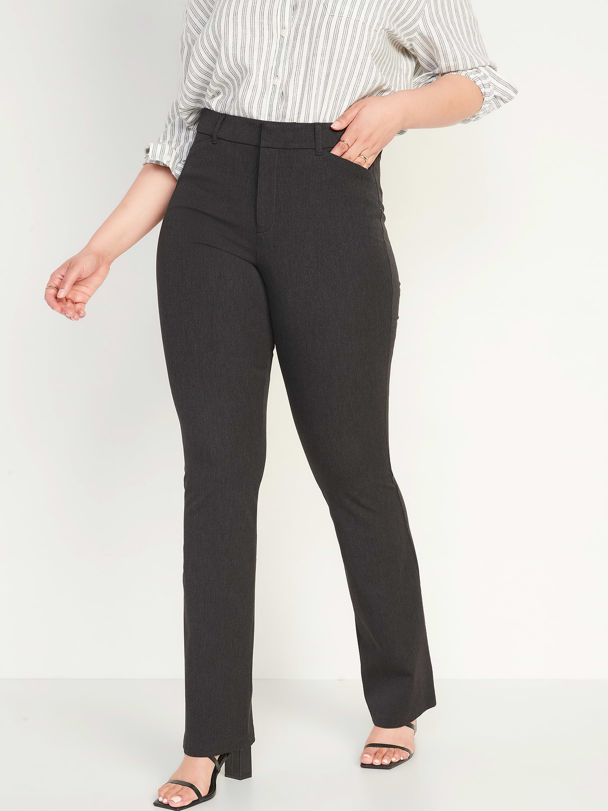 High-Waisted Pixie Flare Pants - Dark Heather Gray