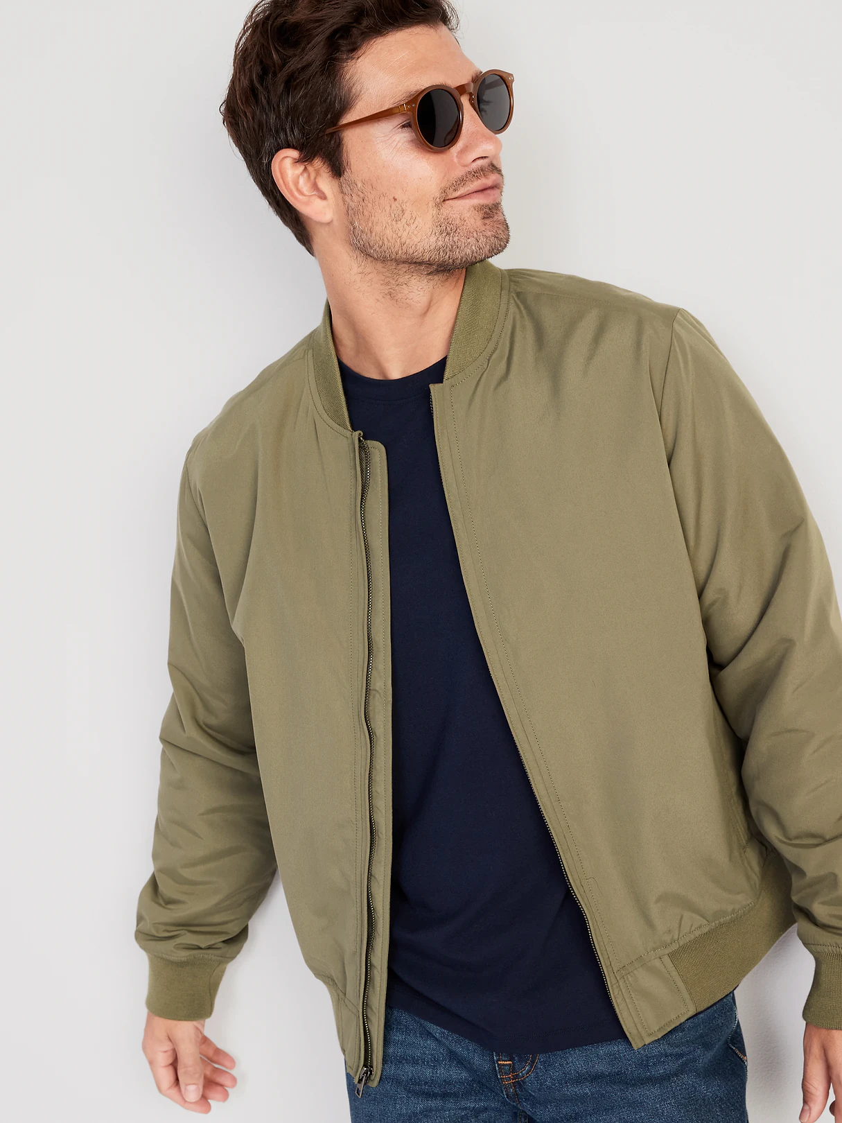 Water-Resistant Zip Bomber Jacket - Stone Wall