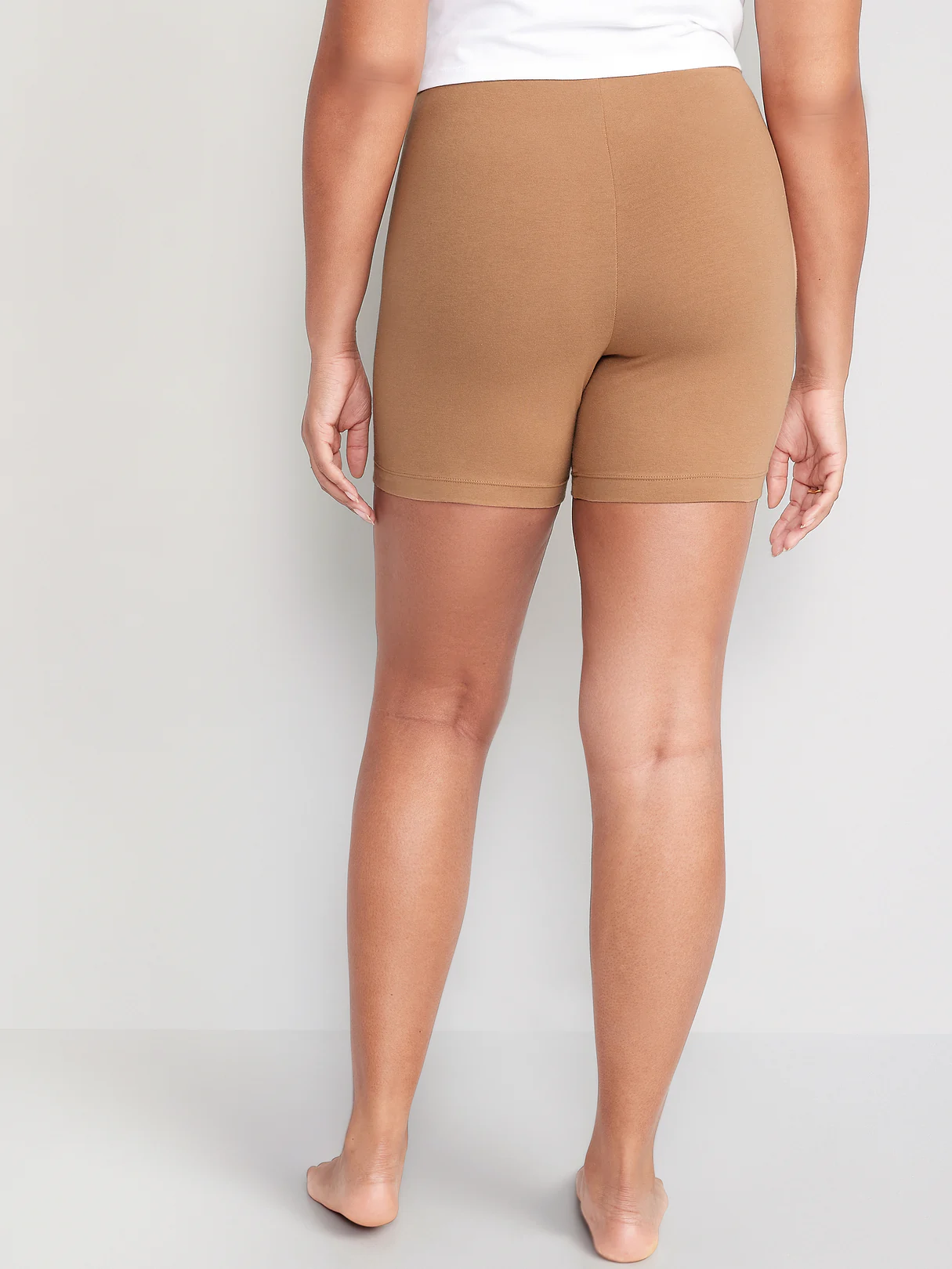 High-Waisted Cotton Biker Shorts -- 6-inch inseam - Cocoa Mocha