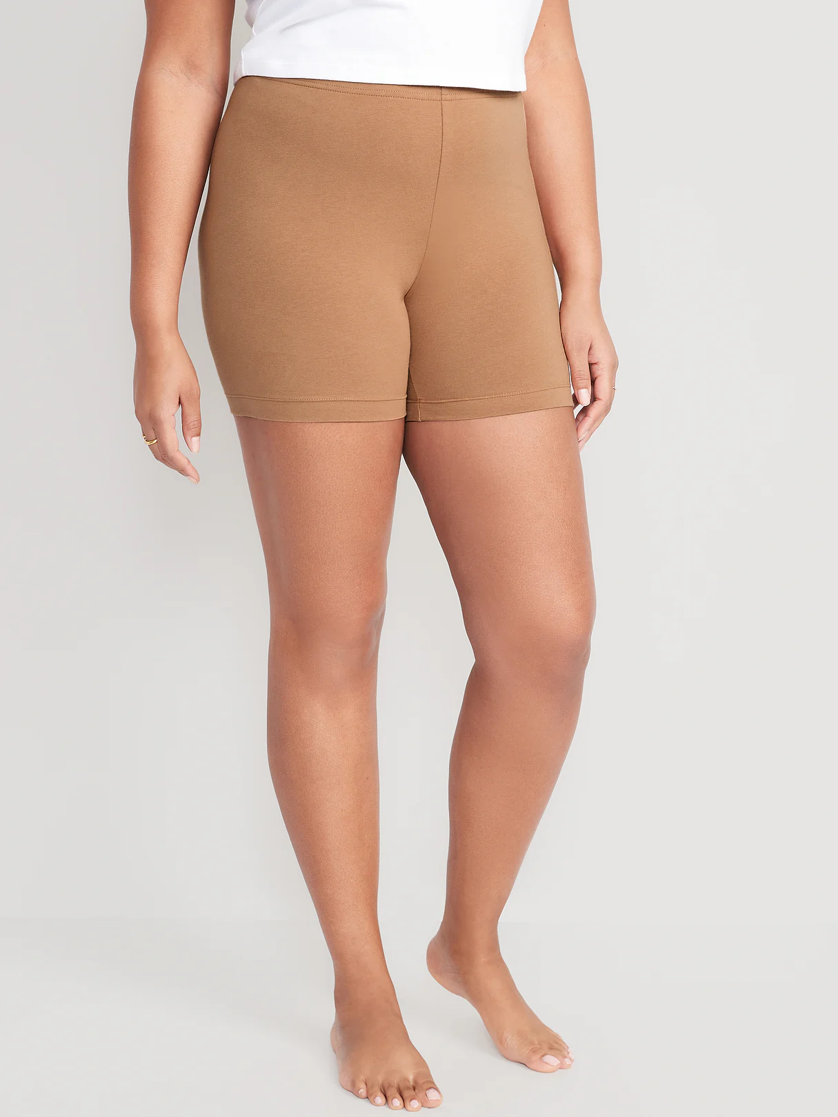 High-Waisted Cotton Biker Shorts -- 6-inch inseam - Cocoa Mocha