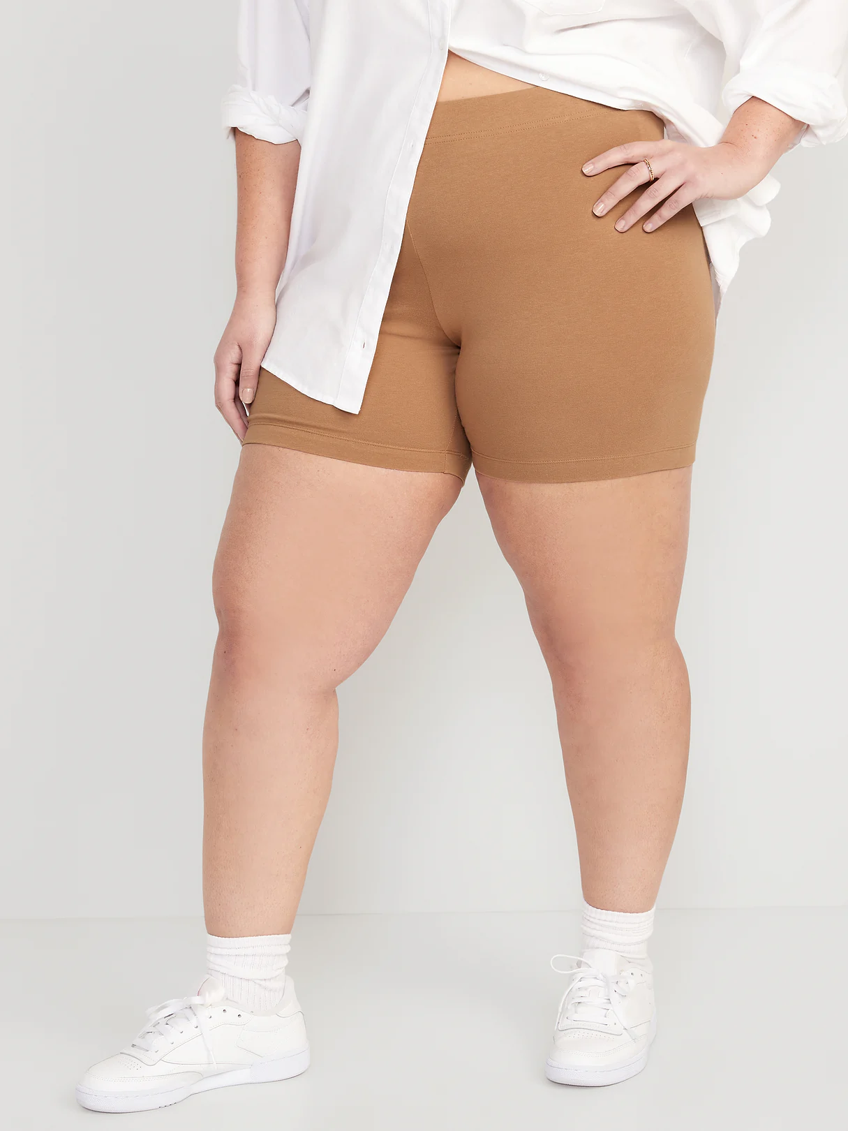 High-Waisted Cotton Biker Shorts -- 6-inch inseam - Cocoa Mocha