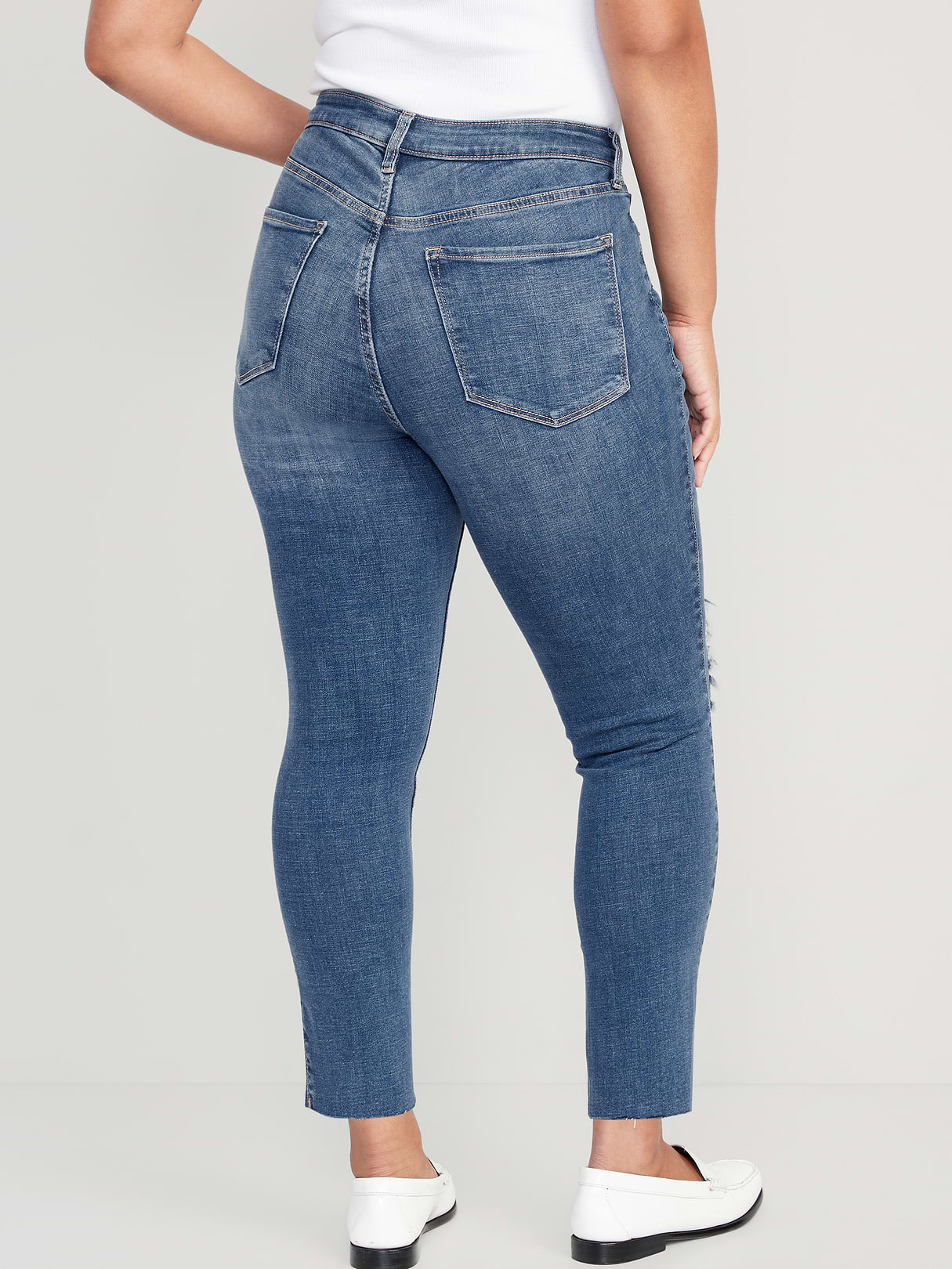 Extra High-Waisted Rockstar 360° Stretch Super-Skinny Jeans - Ripped Medium Wash