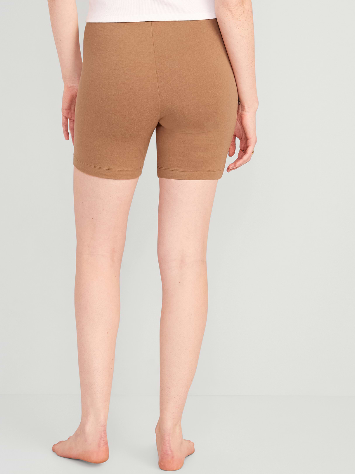 High-Waisted Cotton Biker Shorts -- 6-inch inseam - Cocoa Mocha