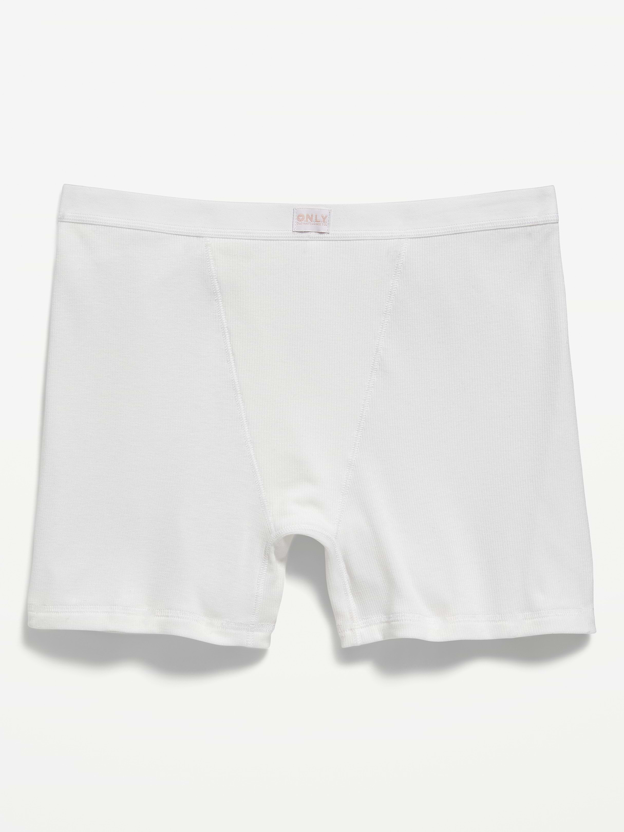 High-Waisted Ribbed Boyshort Briefs -- 3-inch inseam - White Lilies
