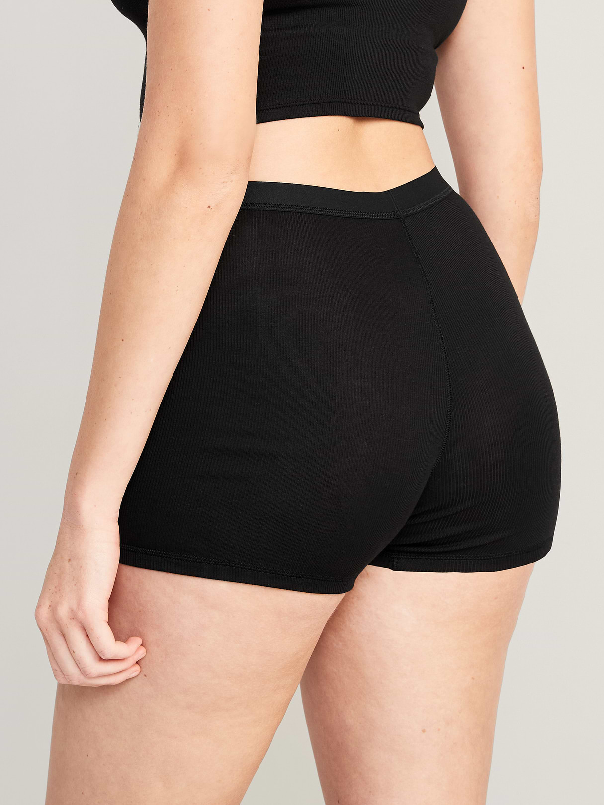 High-Waisted Ribbed Boyshort Briefs -- 3-inch inseam - Black Jack