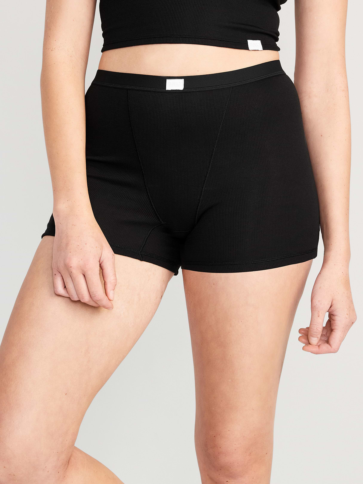 High-Waisted Ribbed Boyshort Briefs -- 3-inch inseam - Black Jack