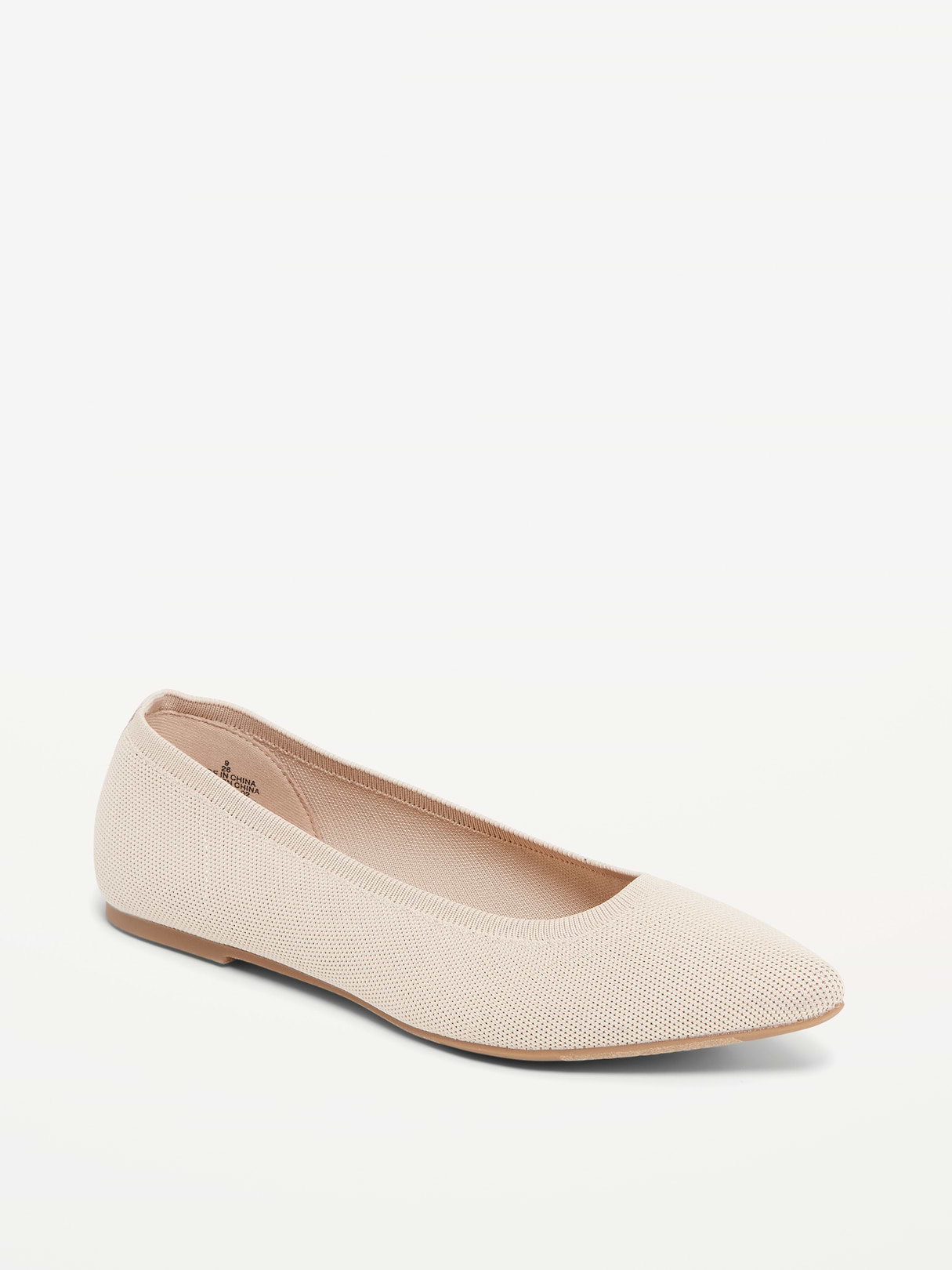 Soft-Knit Pointed-Toe Ballet Flats - Cream