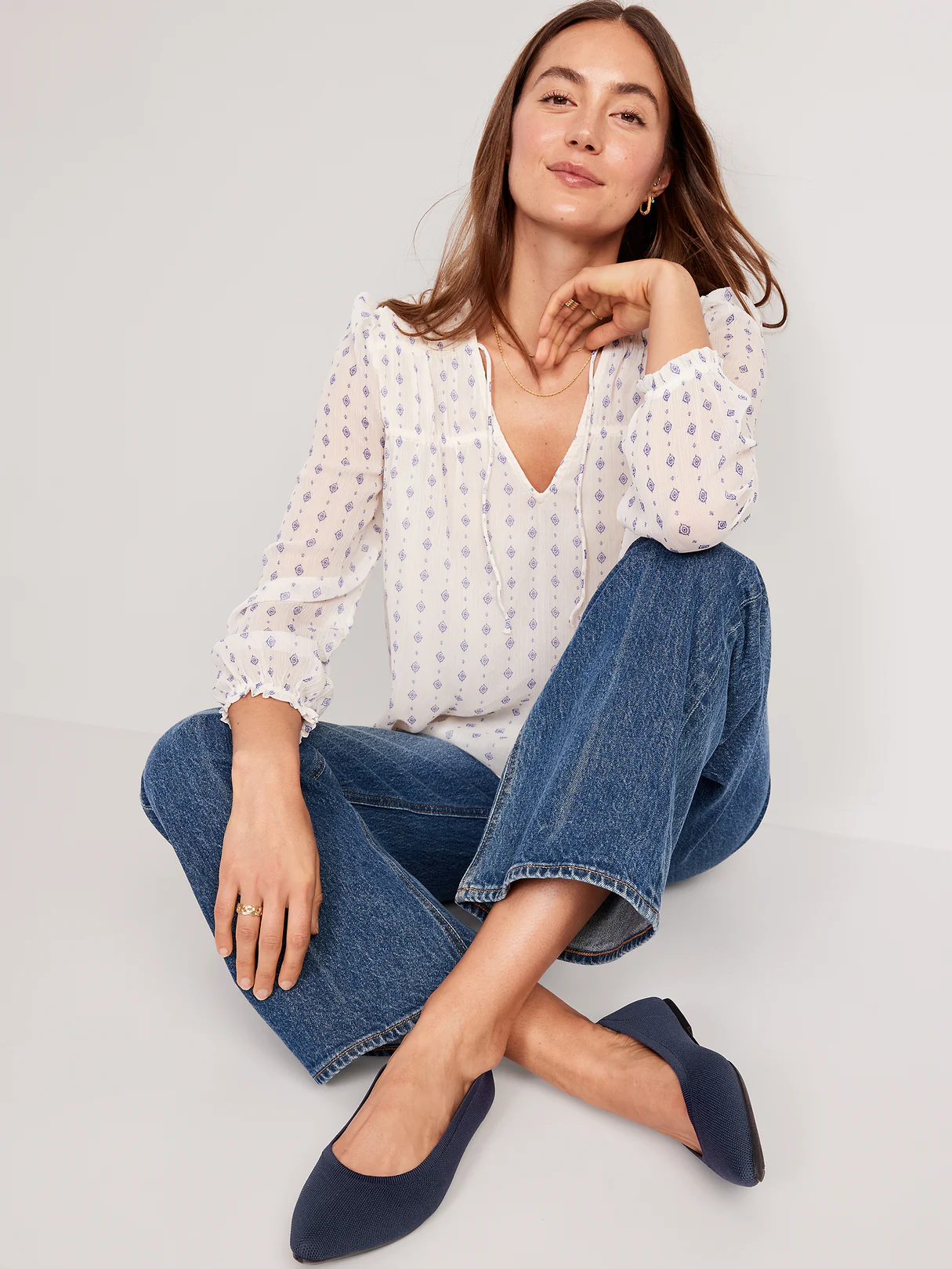 Soft-Knit Pointed-Toe Ballet Flats - In the Navy