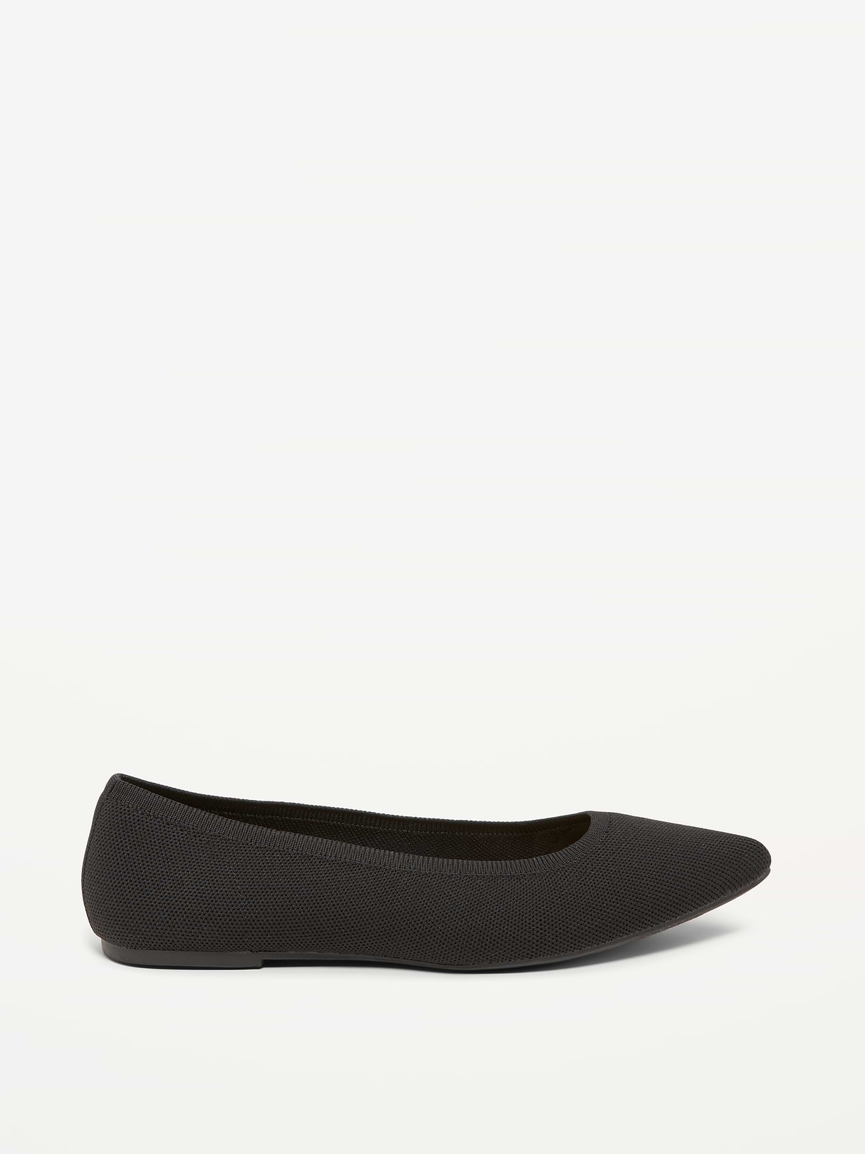 Soft-Knit Pointed-Toe Ballet Flats - Black