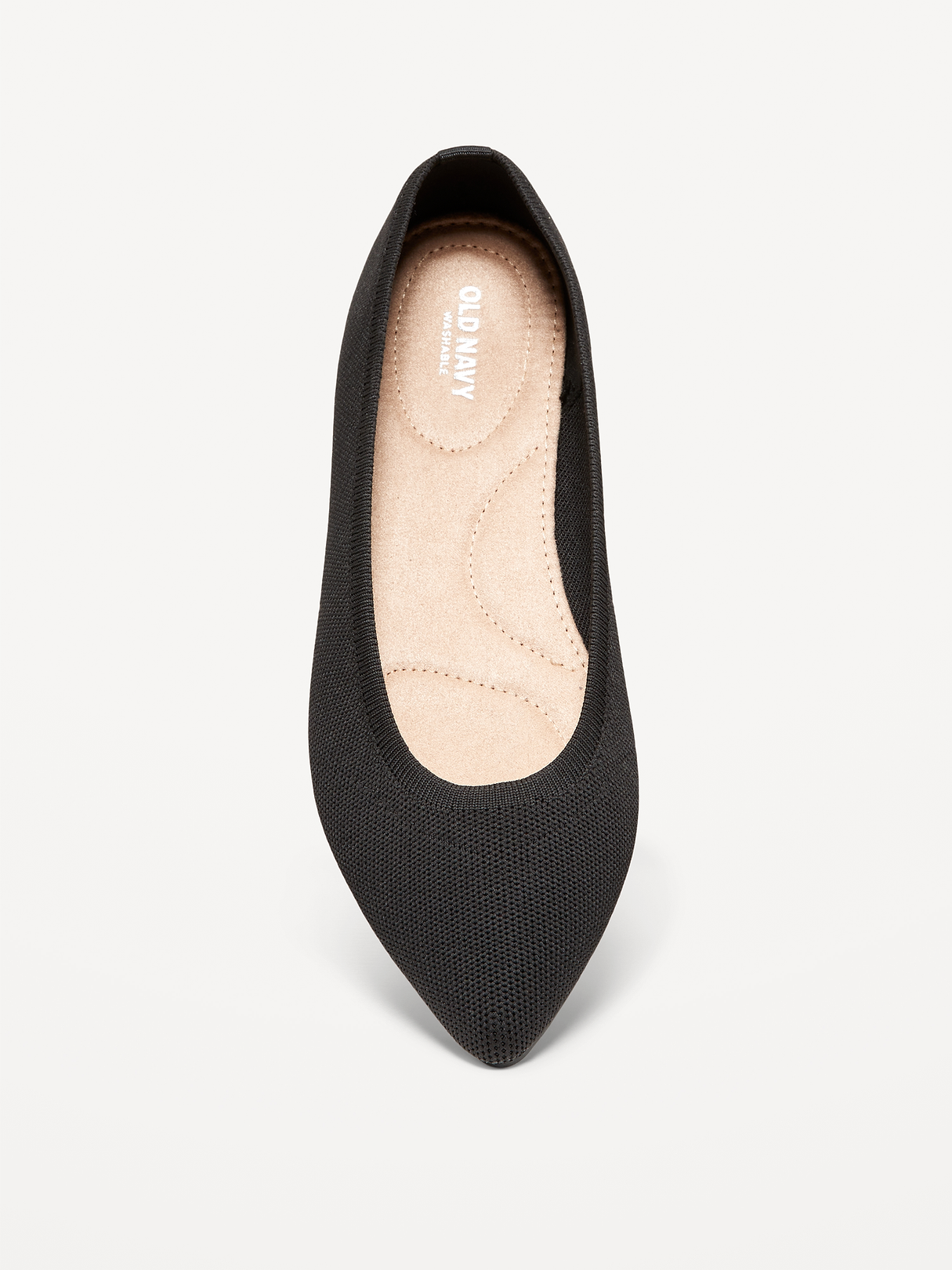 Soft-Knit Pointed-Toe Ballet Flats - Black