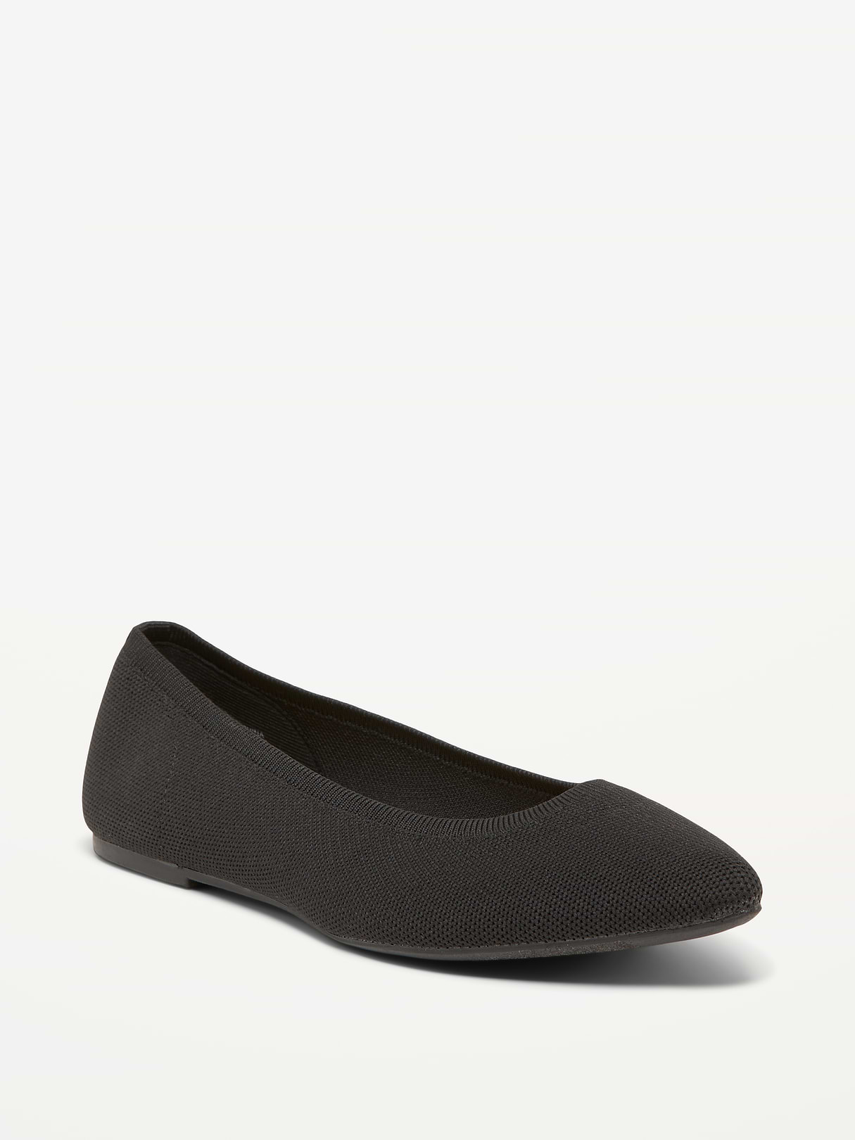 Soft-Knit Pointed-Toe Ballet Flats - Black