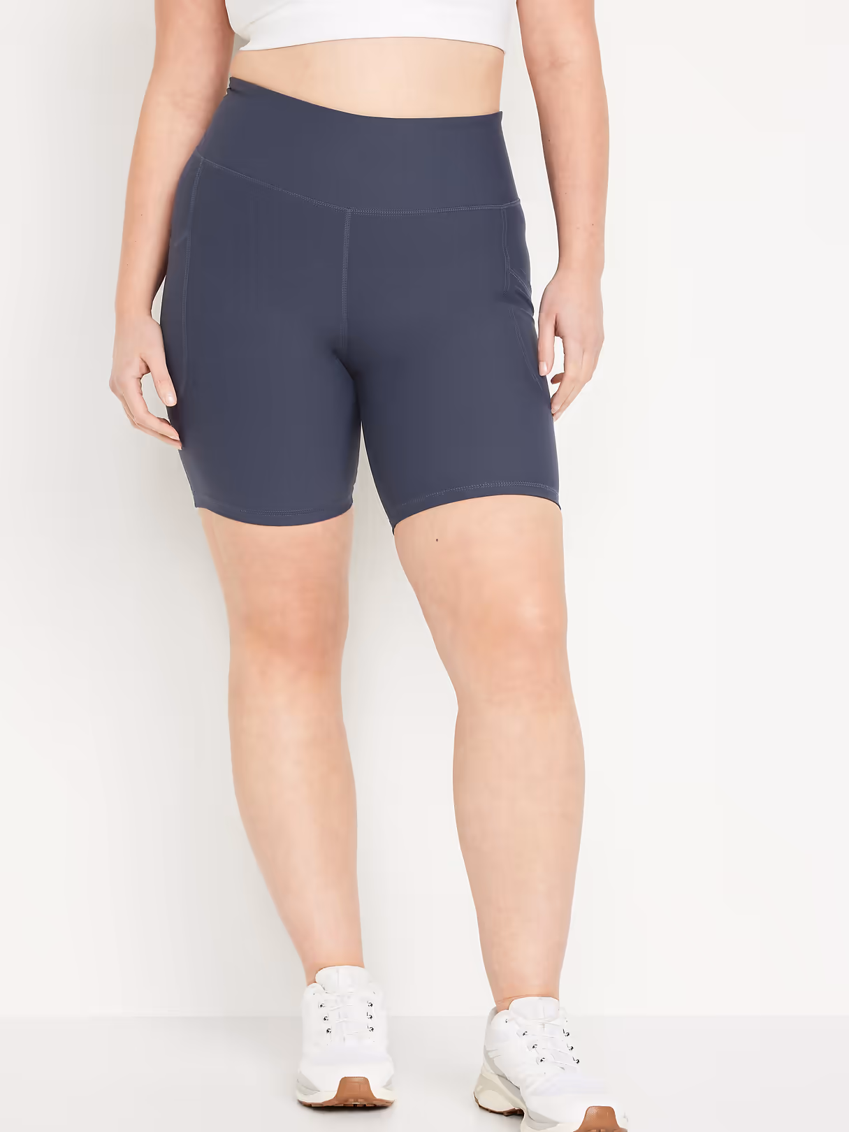 High-Waisted PowerSoft Biker Shorts -- 8-inch inseam - Dusk Navy