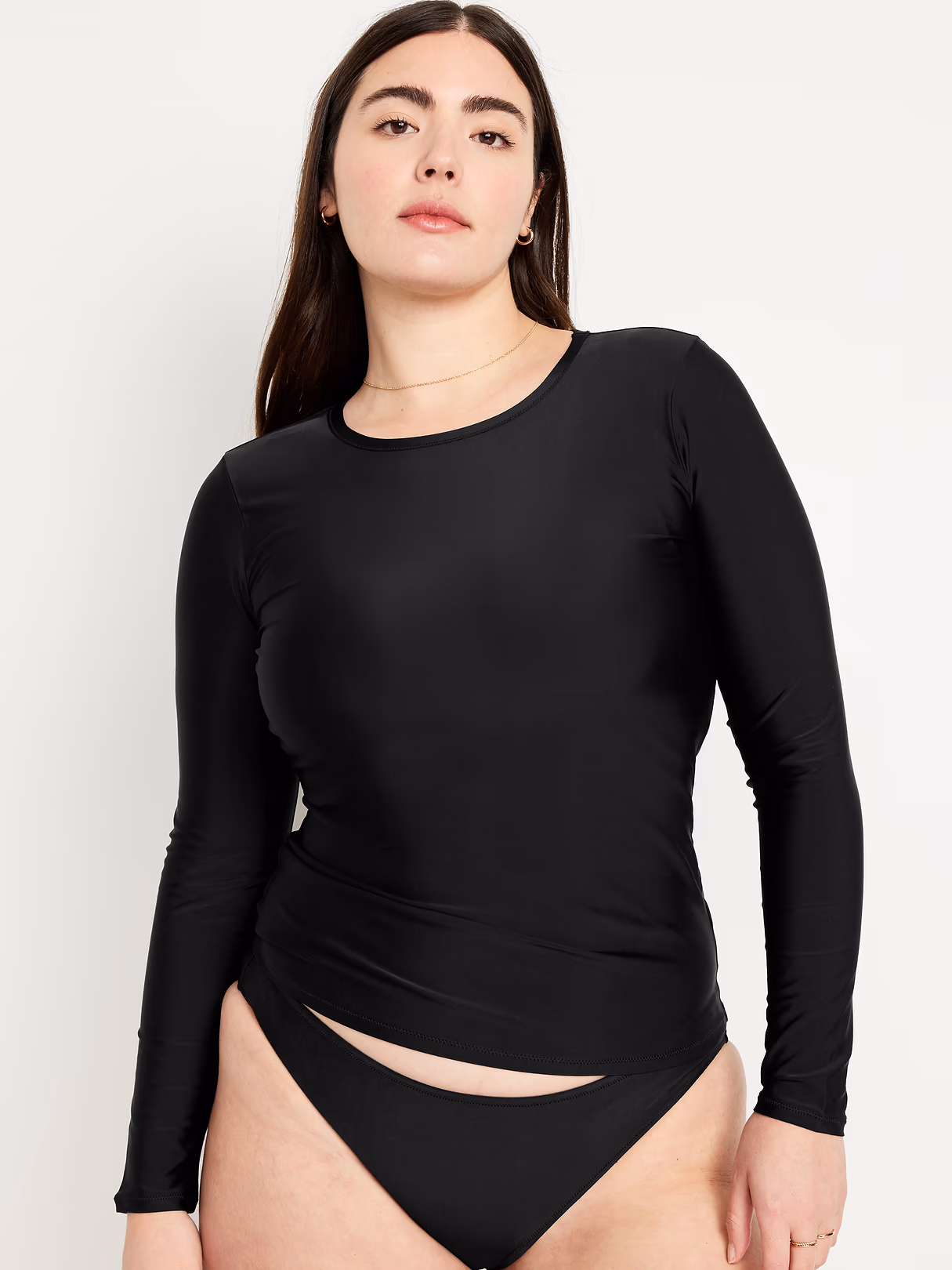 Long-Sleeve Matte Rashguard Swim Top - Black Jack