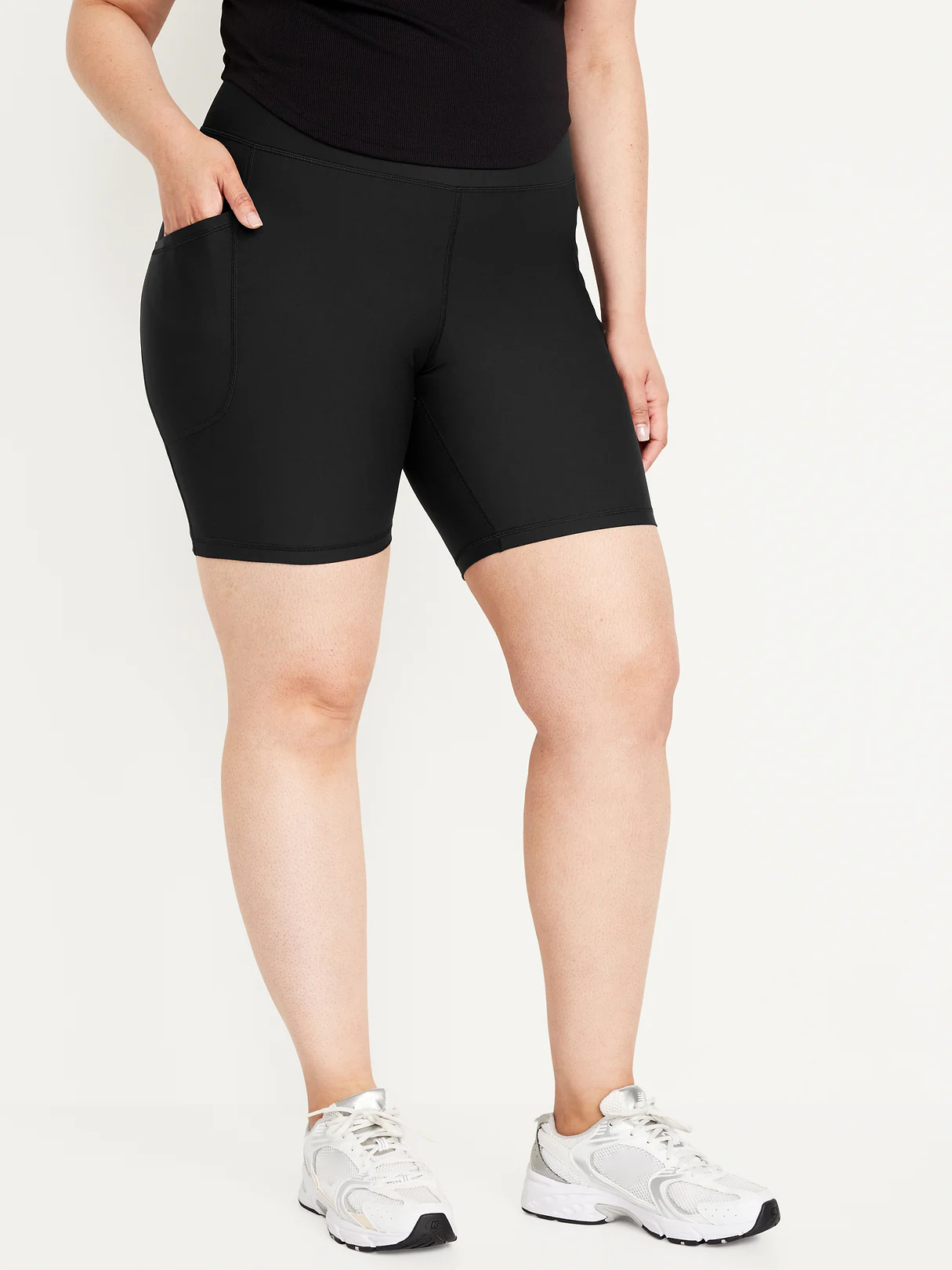 High-Waisted PowerSoft Biker Shorts -- 8-inch inseam - Black Jack