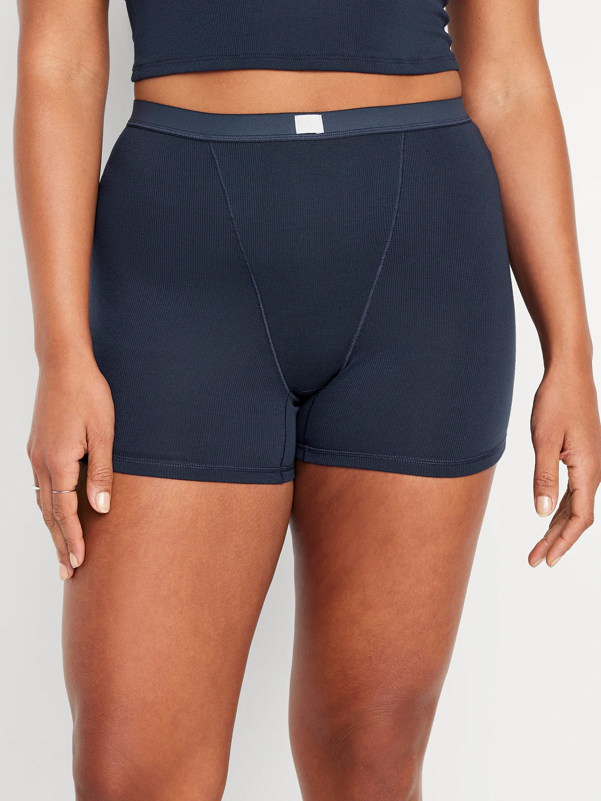 High-Waisted Ribbed Boyshort Briefs -- 3-inch inseam - In the Navy