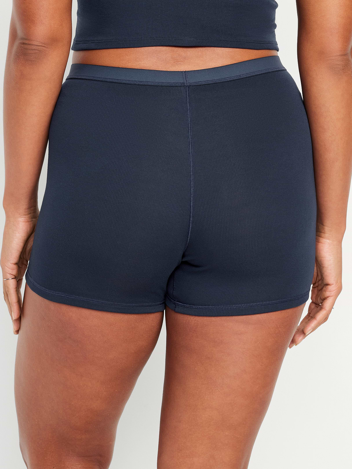 High-Waisted Ribbed Boyshort Briefs -- 3-inch inseam - In the Navy