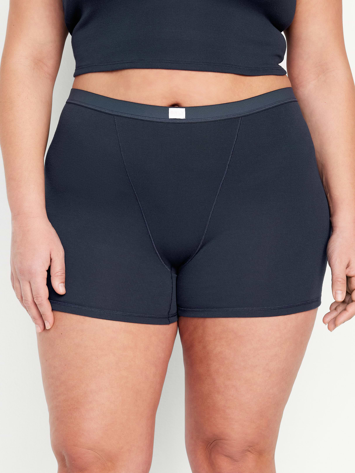 High-Waisted Ribbed Boyshort Briefs -- 3-inch inseam - In the Navy