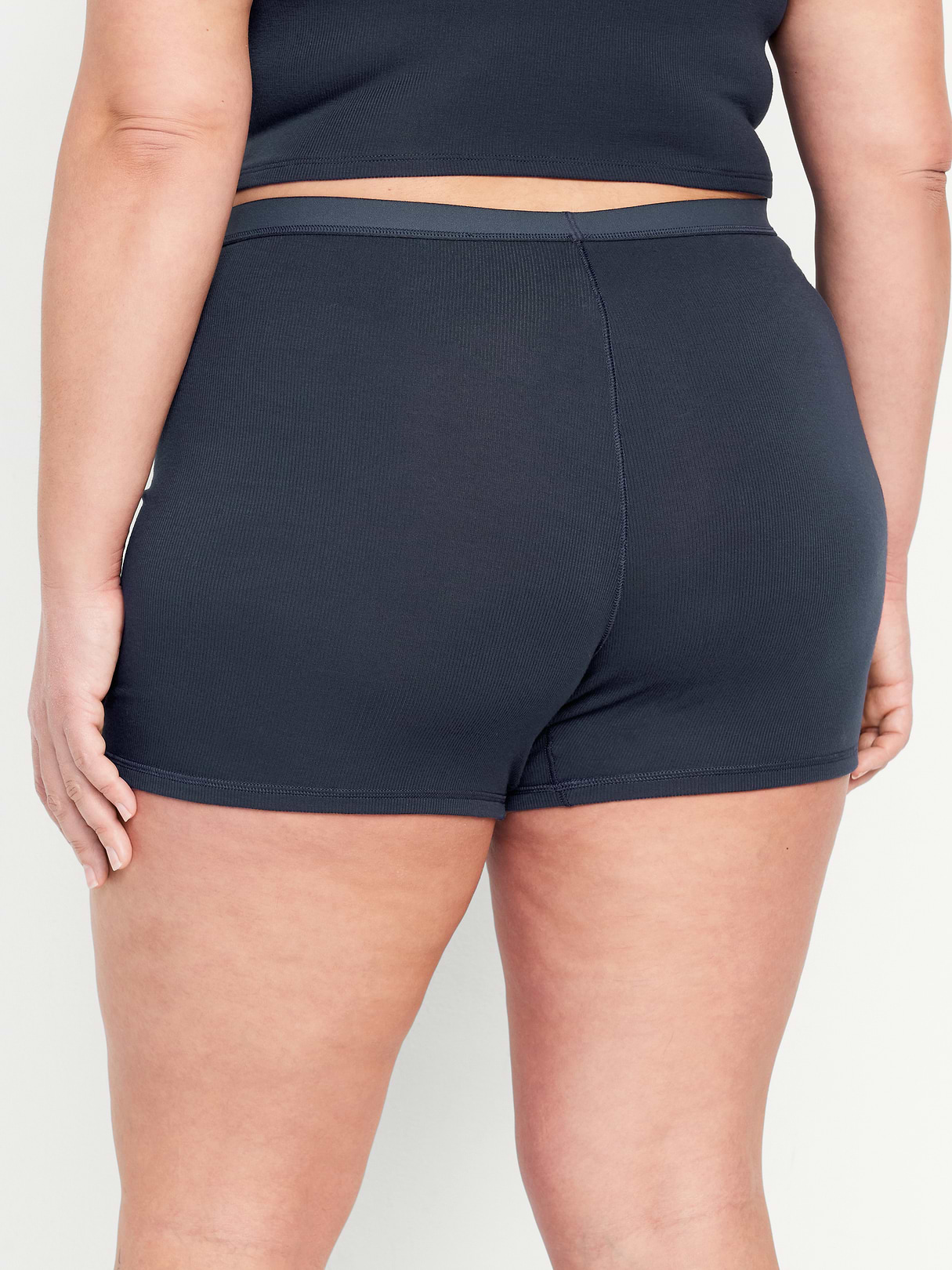 High-Waisted Ribbed Boyshort Briefs -- 3-inch inseam - In the Navy