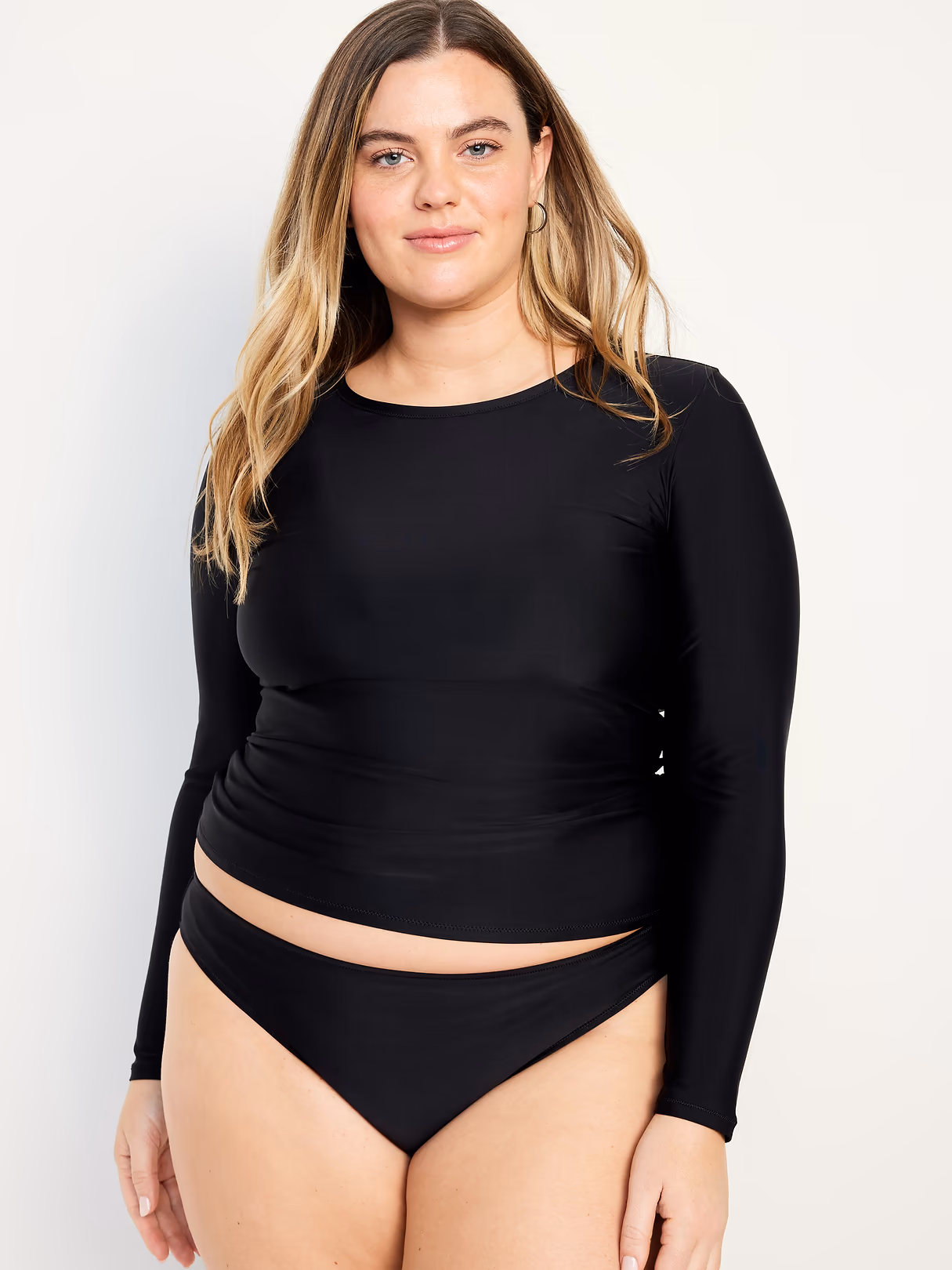 Long-Sleeve Matte Rashguard Swim Top - Black Jack