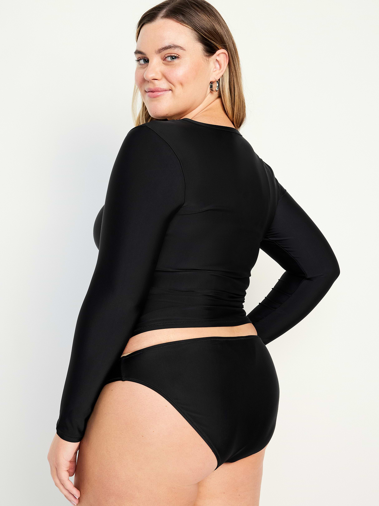 Long-Sleeve Matte Rashguard Swim Top - Black Jack