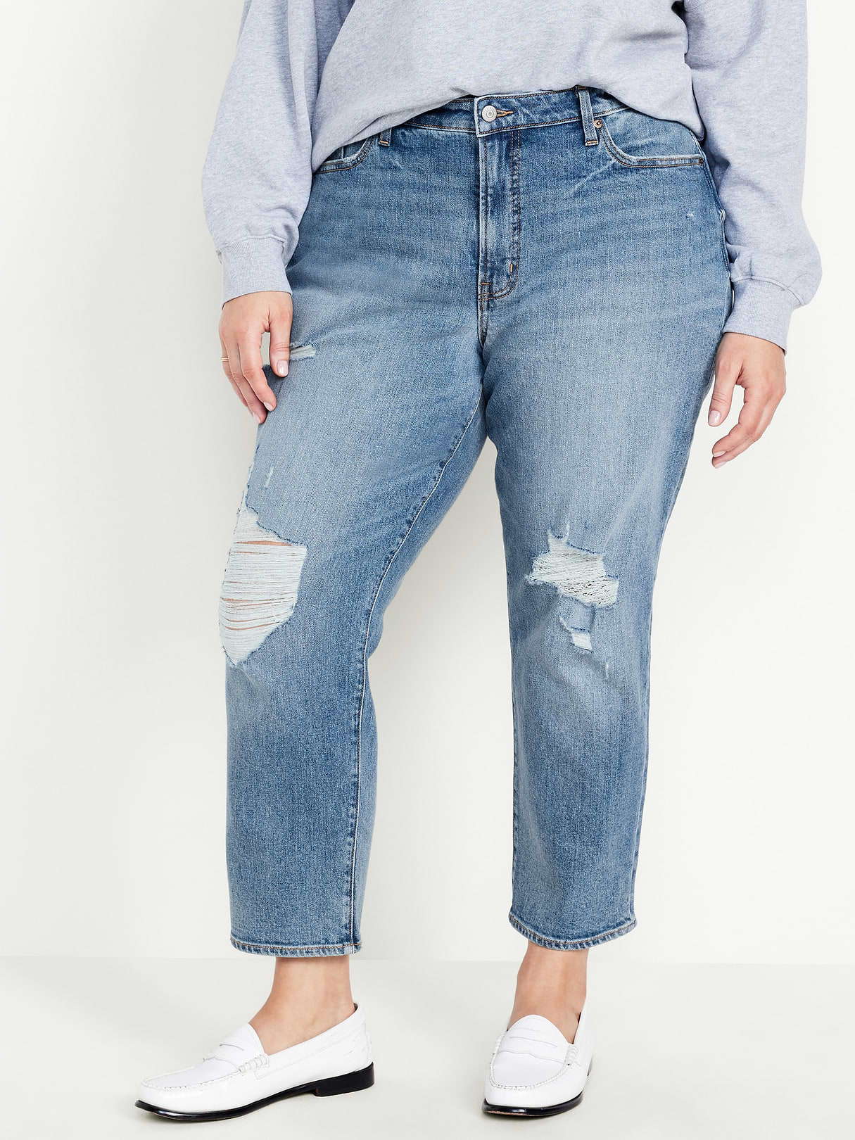 Curvy High-Waisted OG Straight Ankle Jeans - Ripped Medium