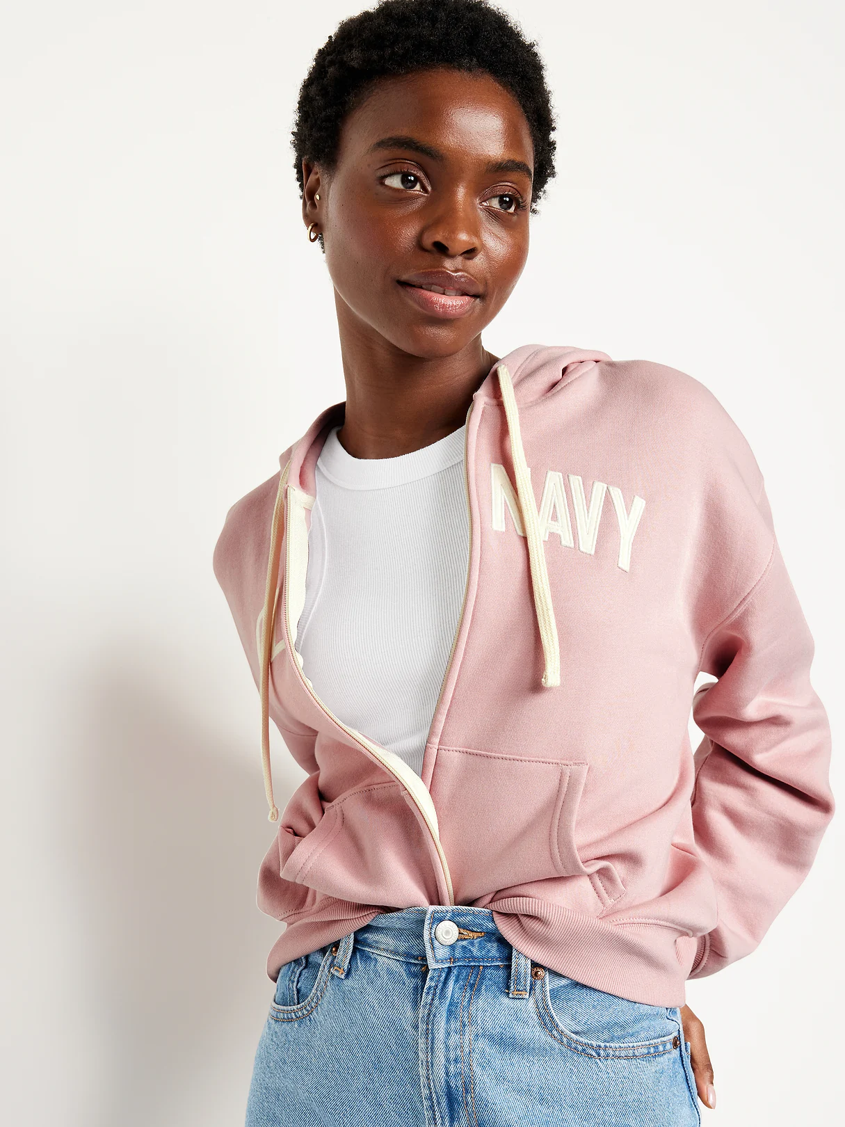 Logo Zip Hoodie Sweatshirt - Abalone Pink