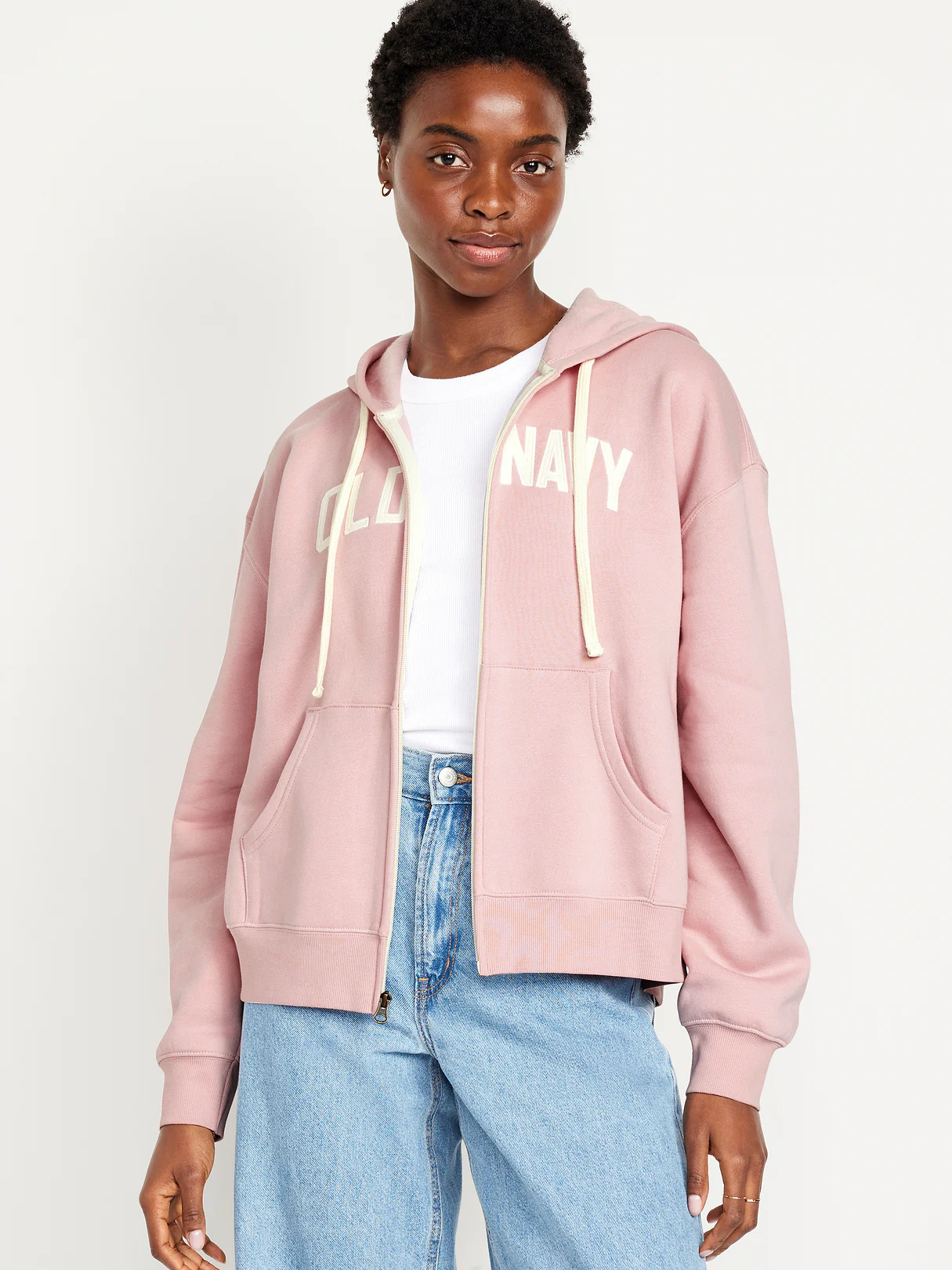 Logo Zip Hoodie Sweatshirt - Abalone Pink