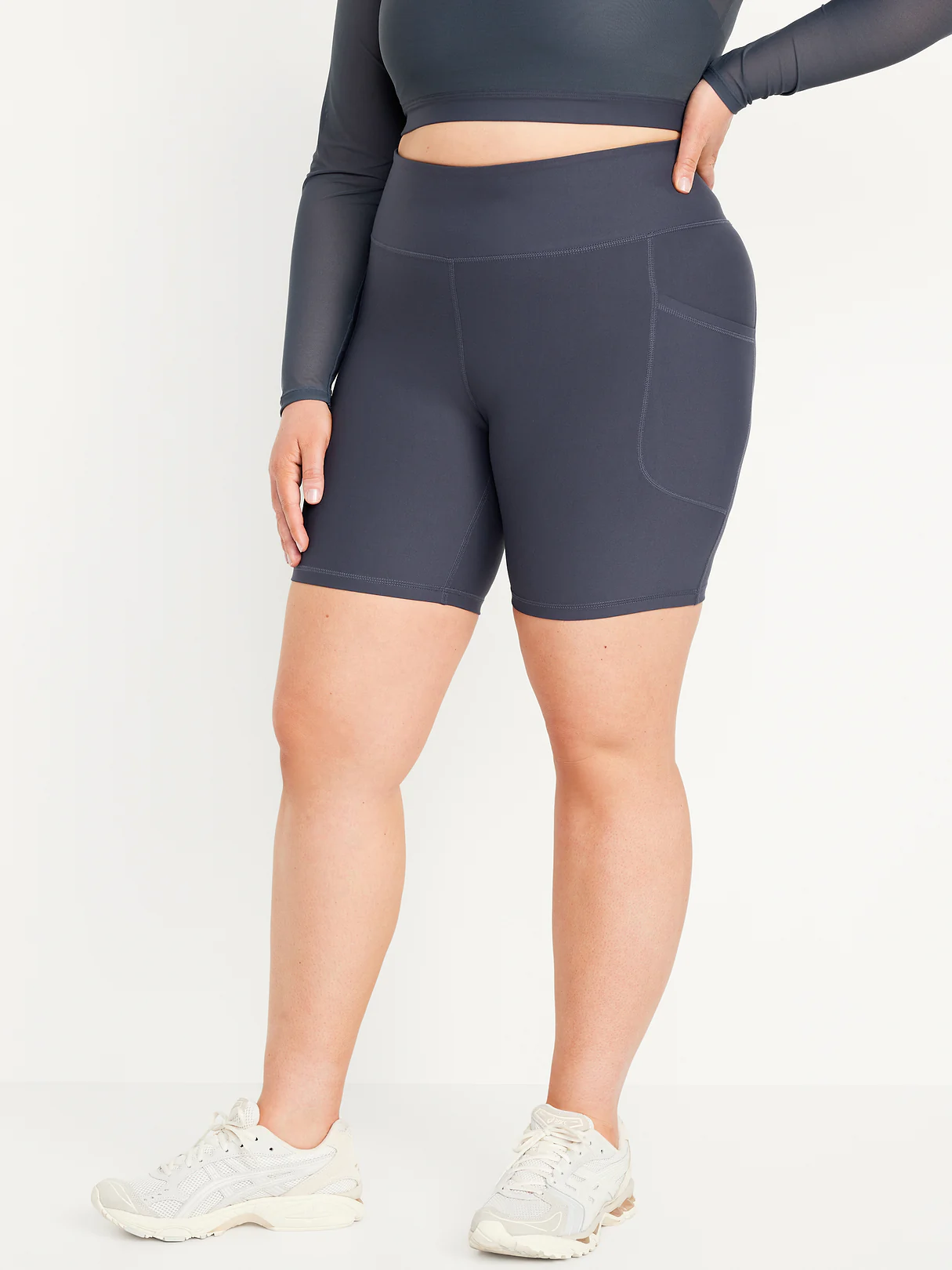 High-Waisted PowerSoft Biker Shorts -- 8-inch inseam - Dusk Navy