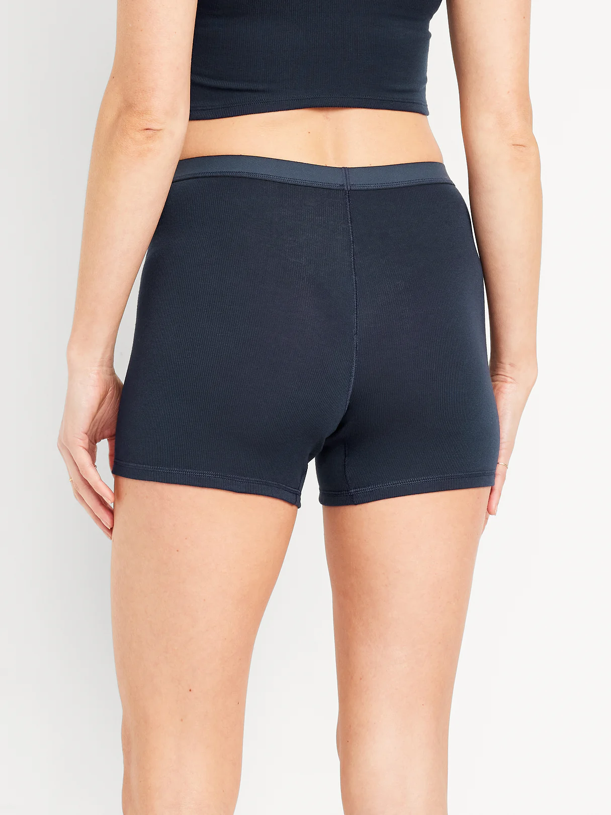 High-Waisted Ribbed Boyshort Briefs -- 3-inch inseam - In the Navy