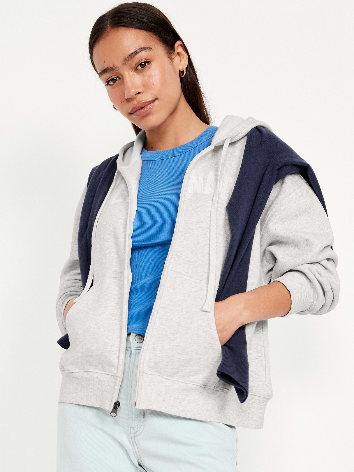 Logo Zip Hoodie Sweatshirt - Light Gray Heather
