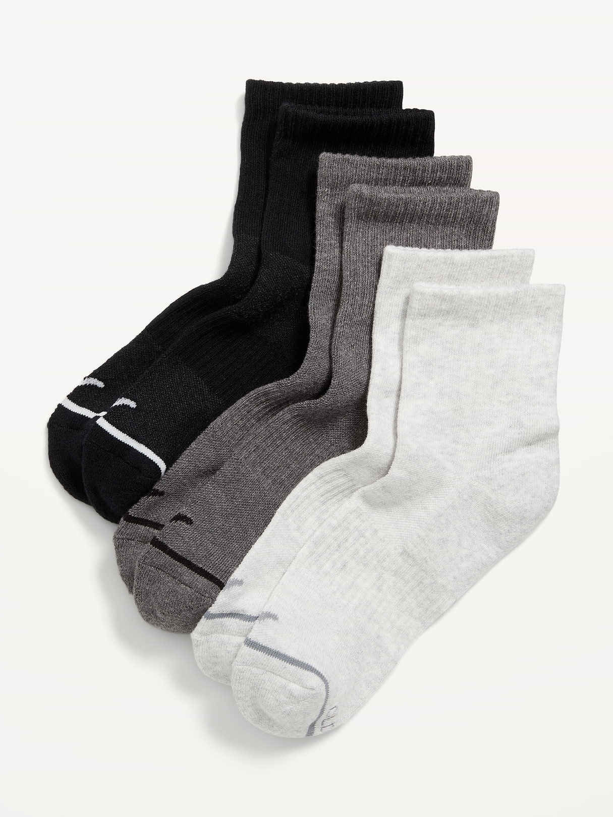 3-Pack Athletic Quarter Crew Socks for Women - Black/Gray