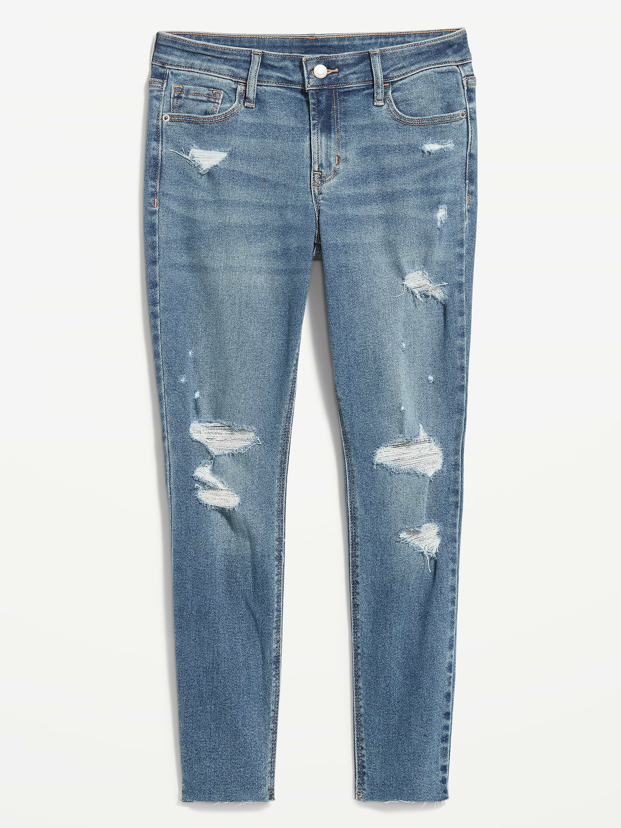 Mid-Rise Rockstar Super-Skinny Jeans - Ripped Medium Wash