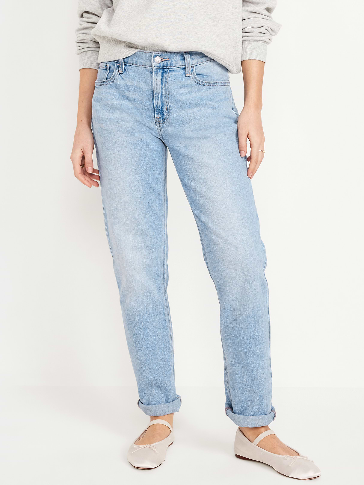 Mid-Rise Wow Boyfriend Straight Jeans - Light Wash
