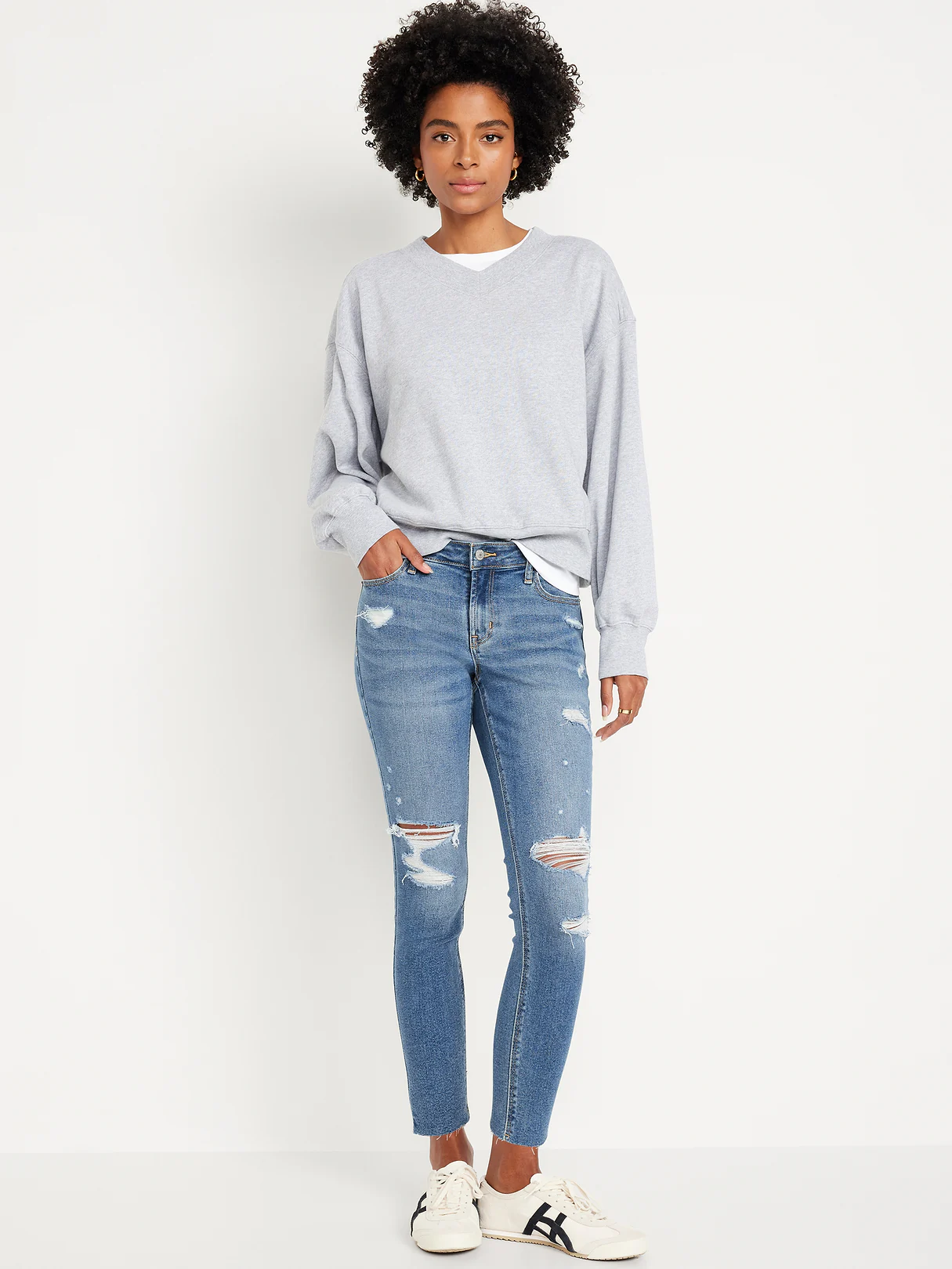 Mid-Rise Rockstar Super-Skinny Jeans - Ripped Medium Wash