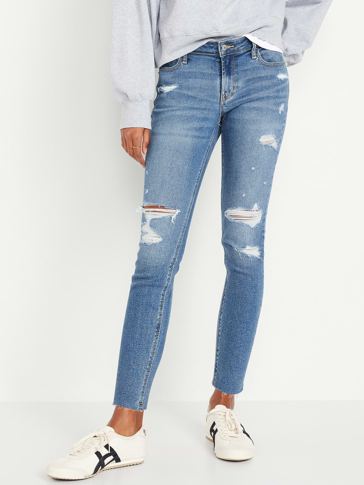 Mid-Rise Rockstar Super-Skinny Jeans - Ripped Medium Wash