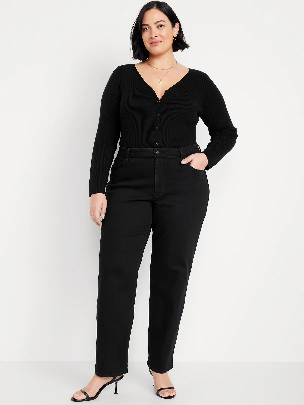 High-Waisted Wow Loose Jeans - Black Wash