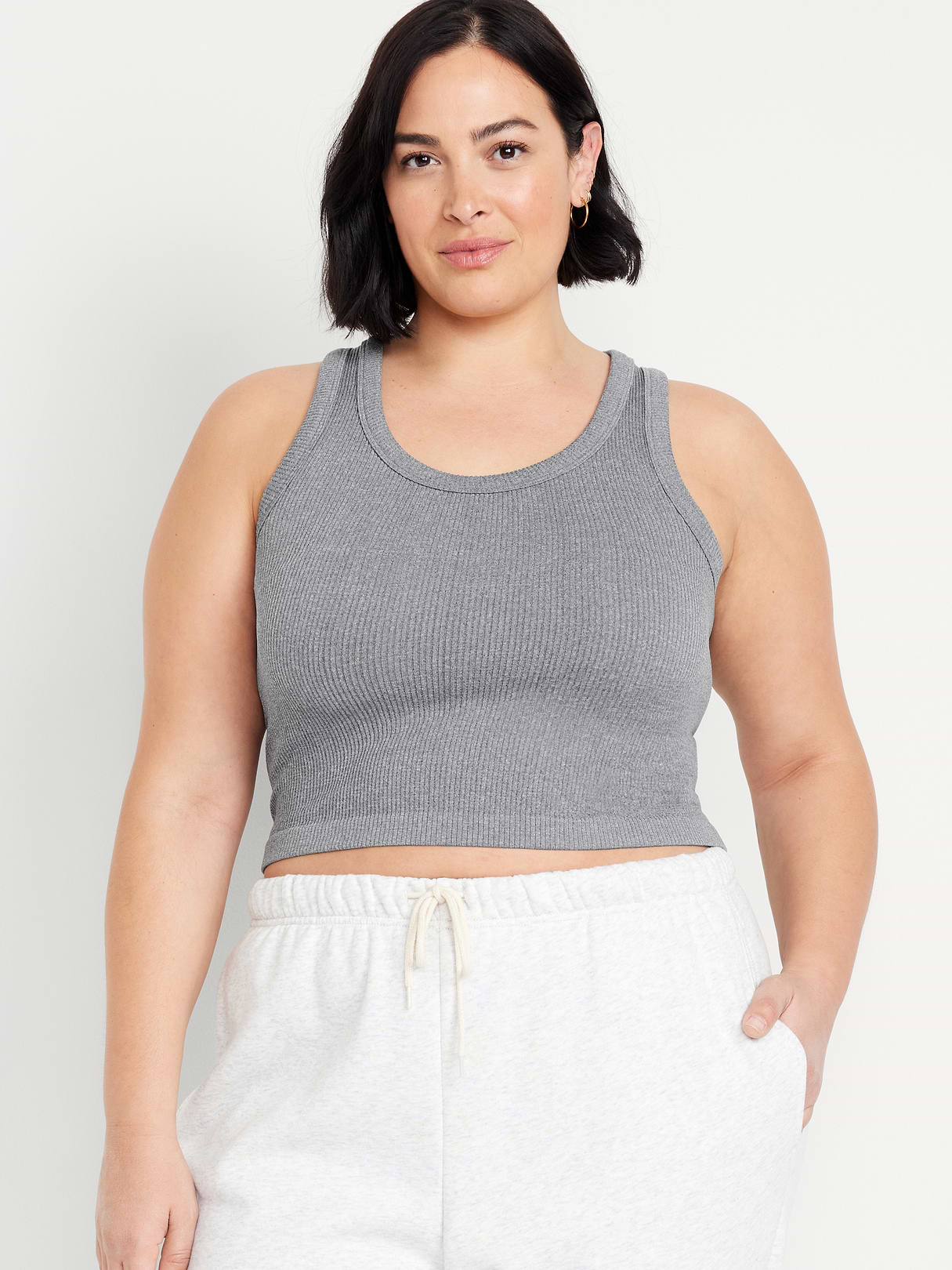 Exhale Seamless Fitted Rib Tank - Heather Gray