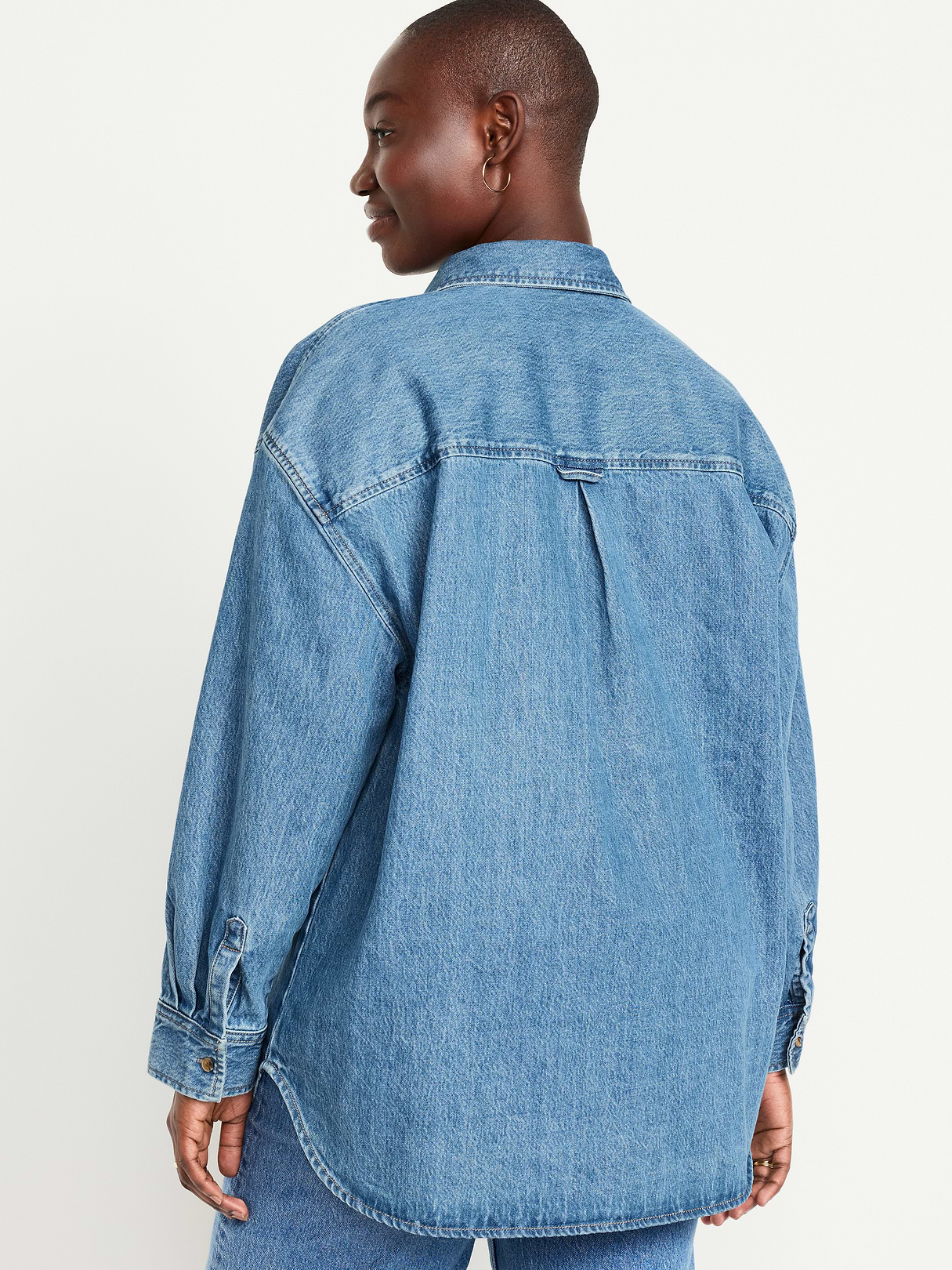 Oversized Boyfriend Button-Down Jean Shirt - Light Wash