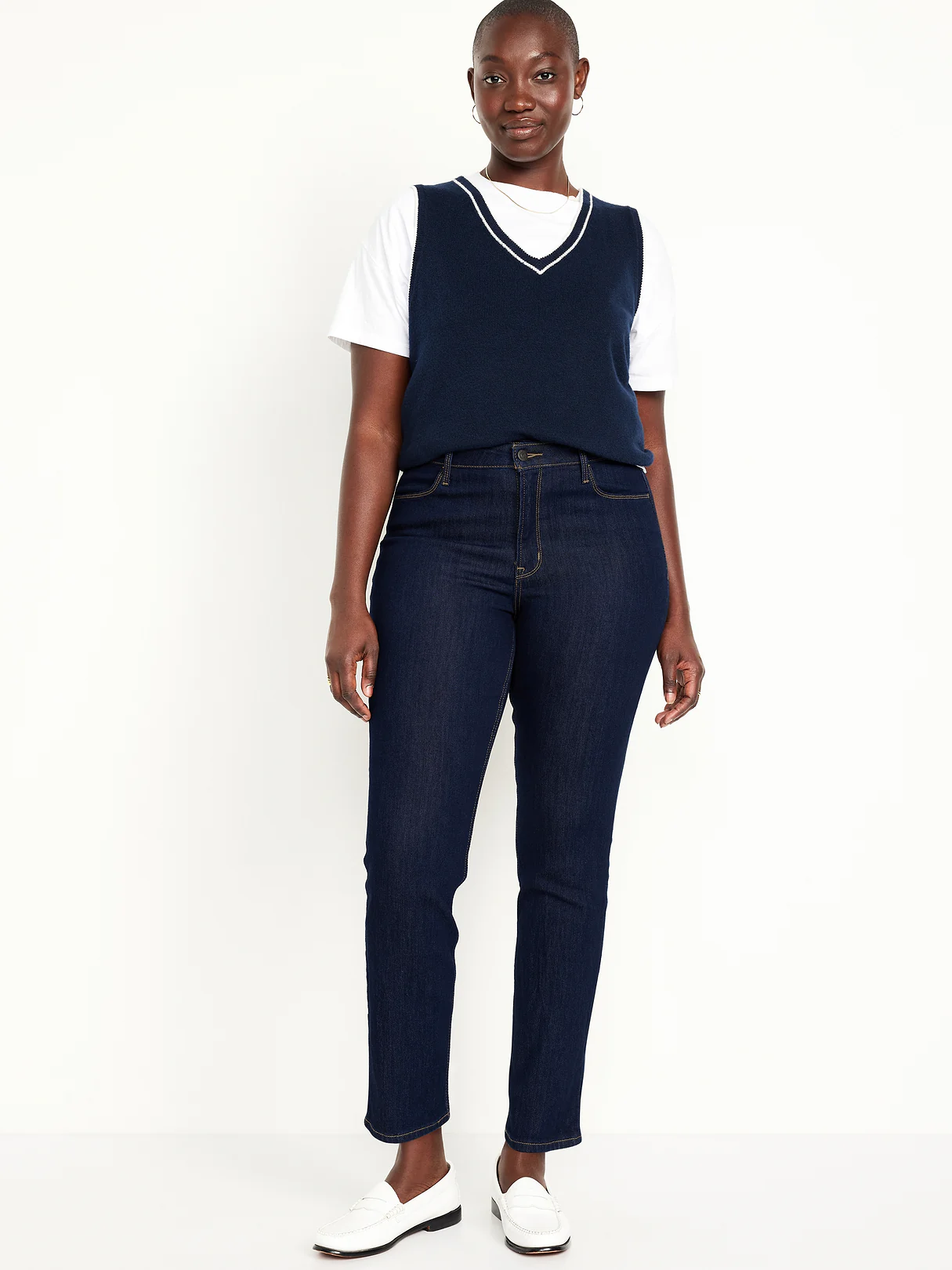 High-Waisted Wow Straight Ankle Jeans - Dark Wash