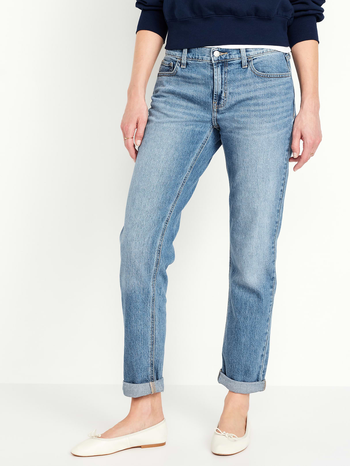 Mid-Rise Wow Boyfriend Straight Jeans - Medium Wash