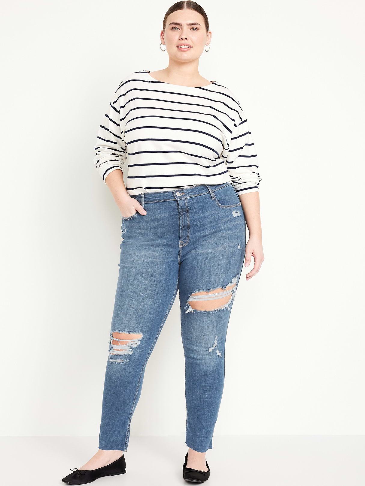 Extra High-Waisted Rockstar 360° Stretch Super-Skinny Jeans - Ripped Medium Wash